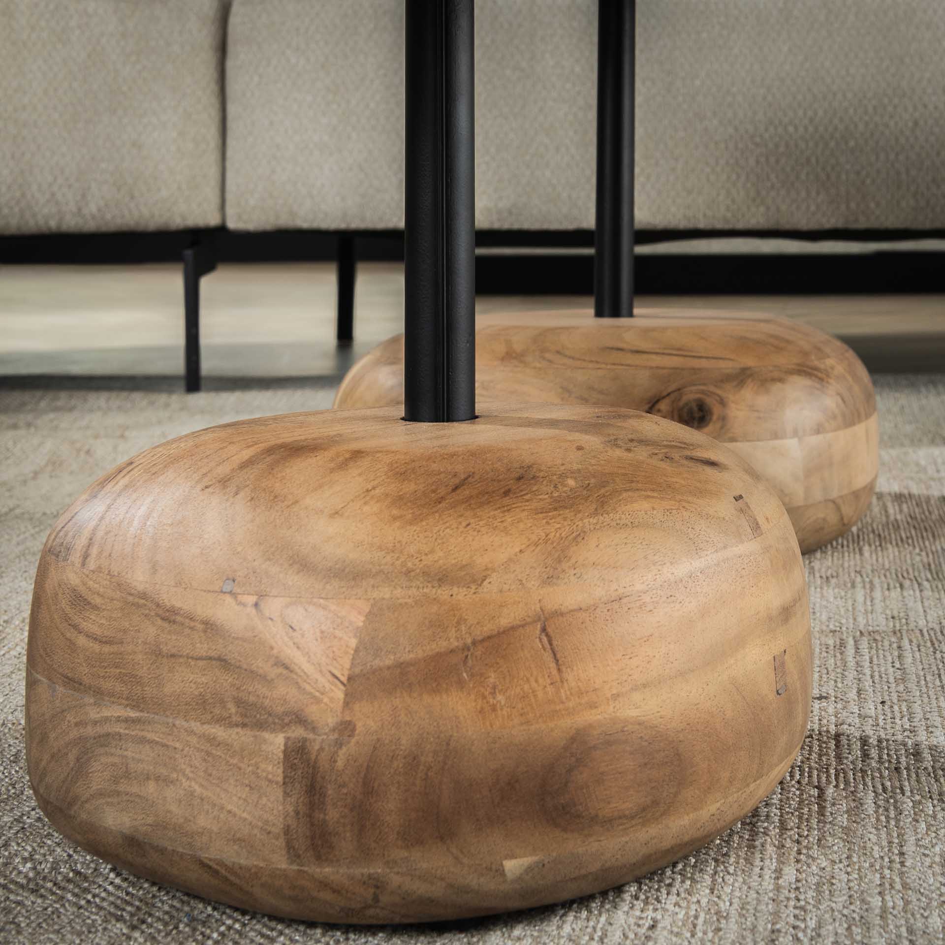 Organische salontafel set van 2 | voet van hout