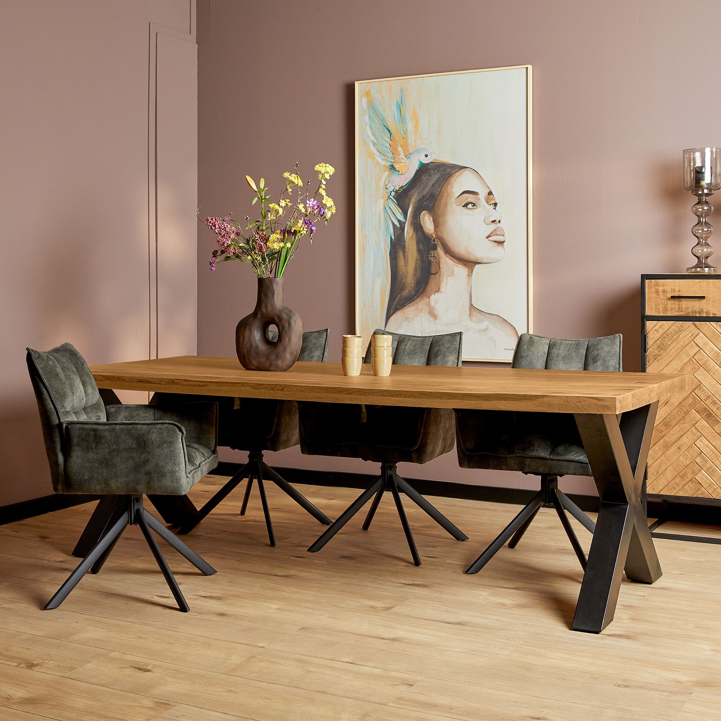 Eettafel Mangohout Denver | Rechthoek X-poot | 300 cm