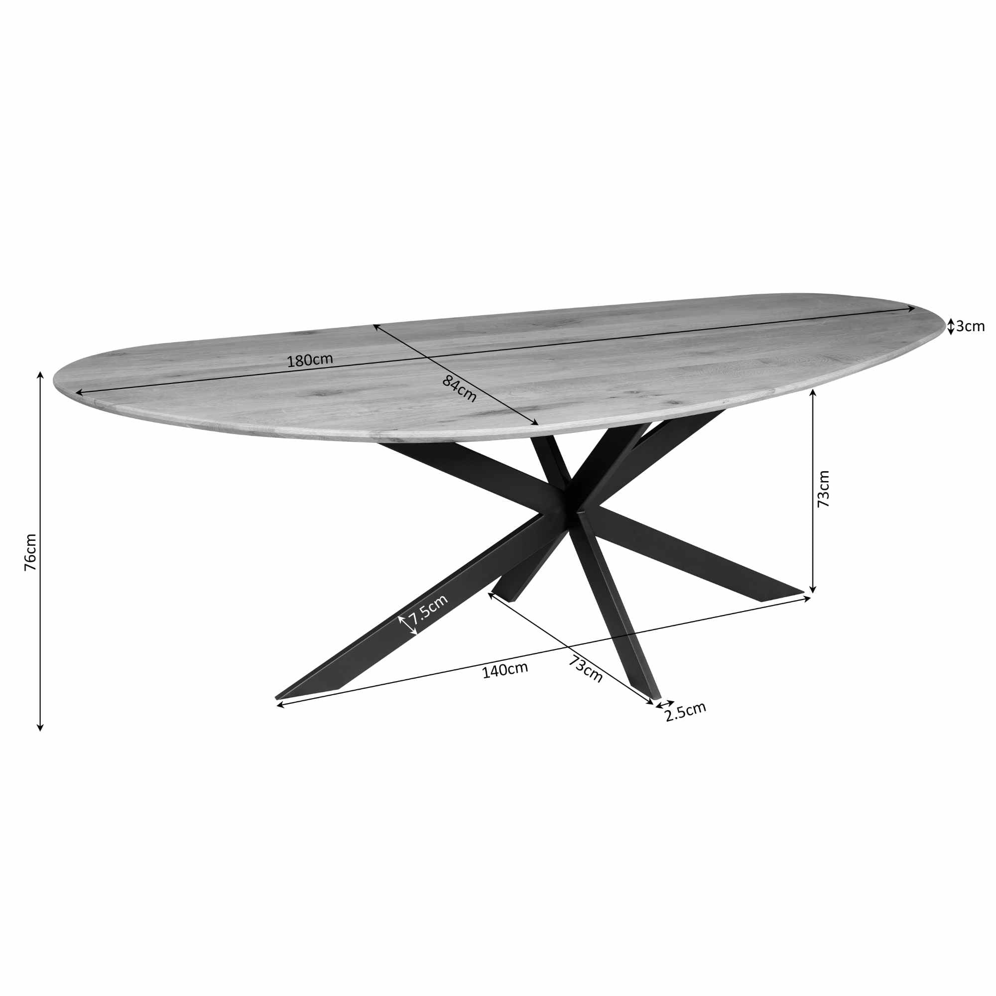 Eettafel Cloud | 180 cm | Eiken | Zwart - Industrieelinhuis.nl