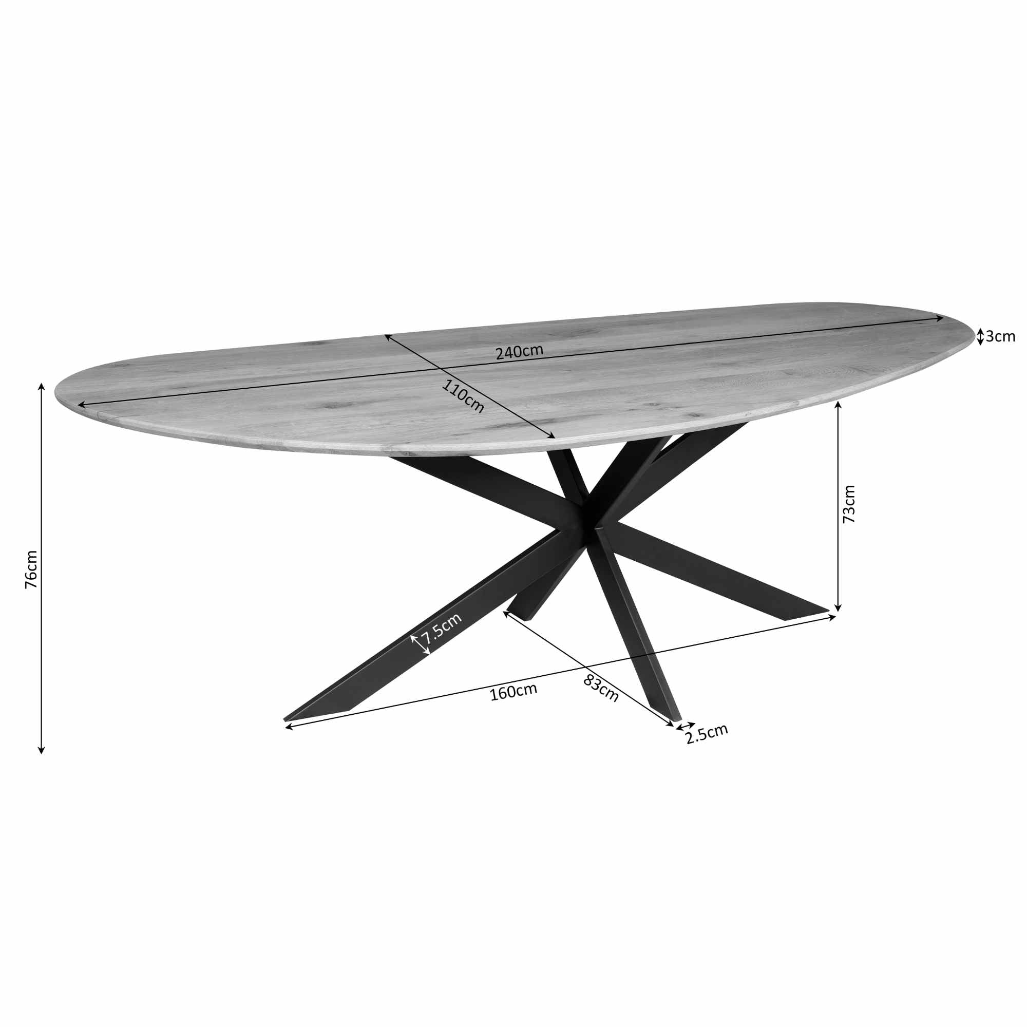 Eettafel Cloud | 240 cm | Eiken | Zwart - Industrieelinhuis.nl