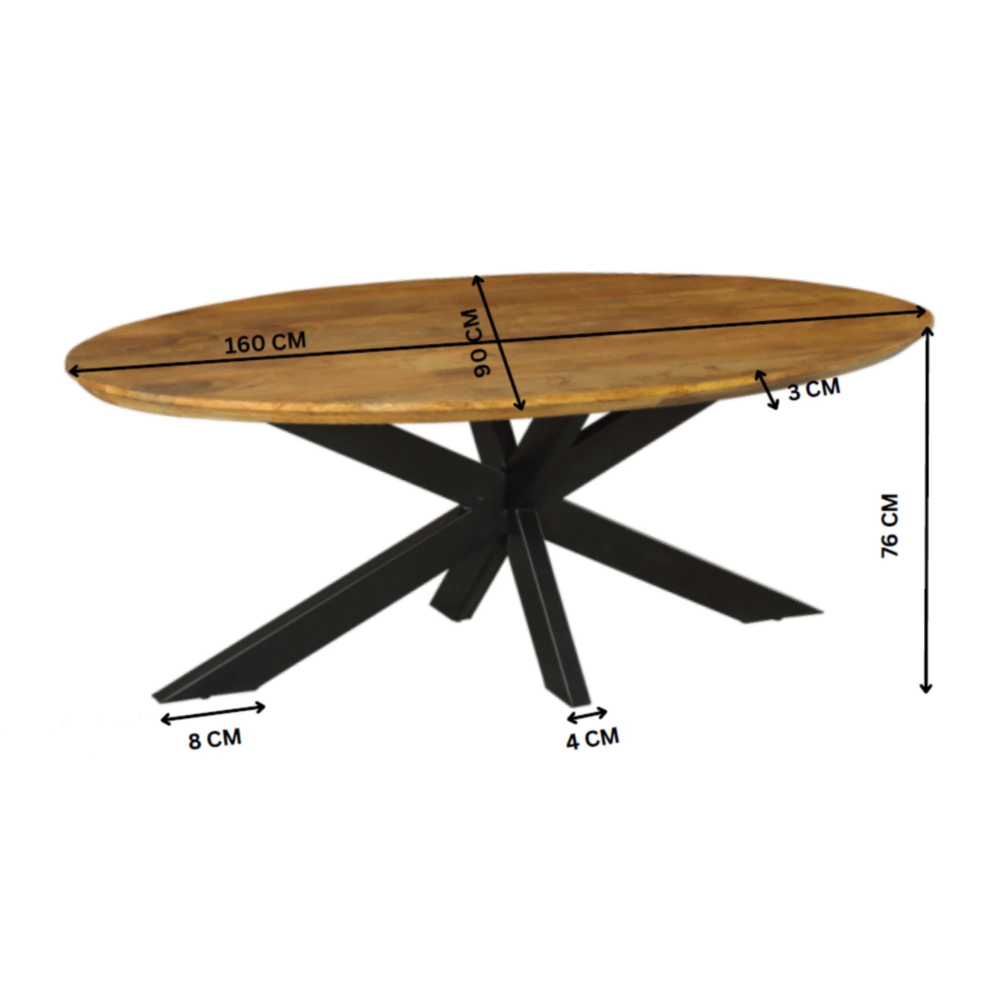 Eettafel Brandy | 160 cm | Ovaal - Industrieelinhuis.nl