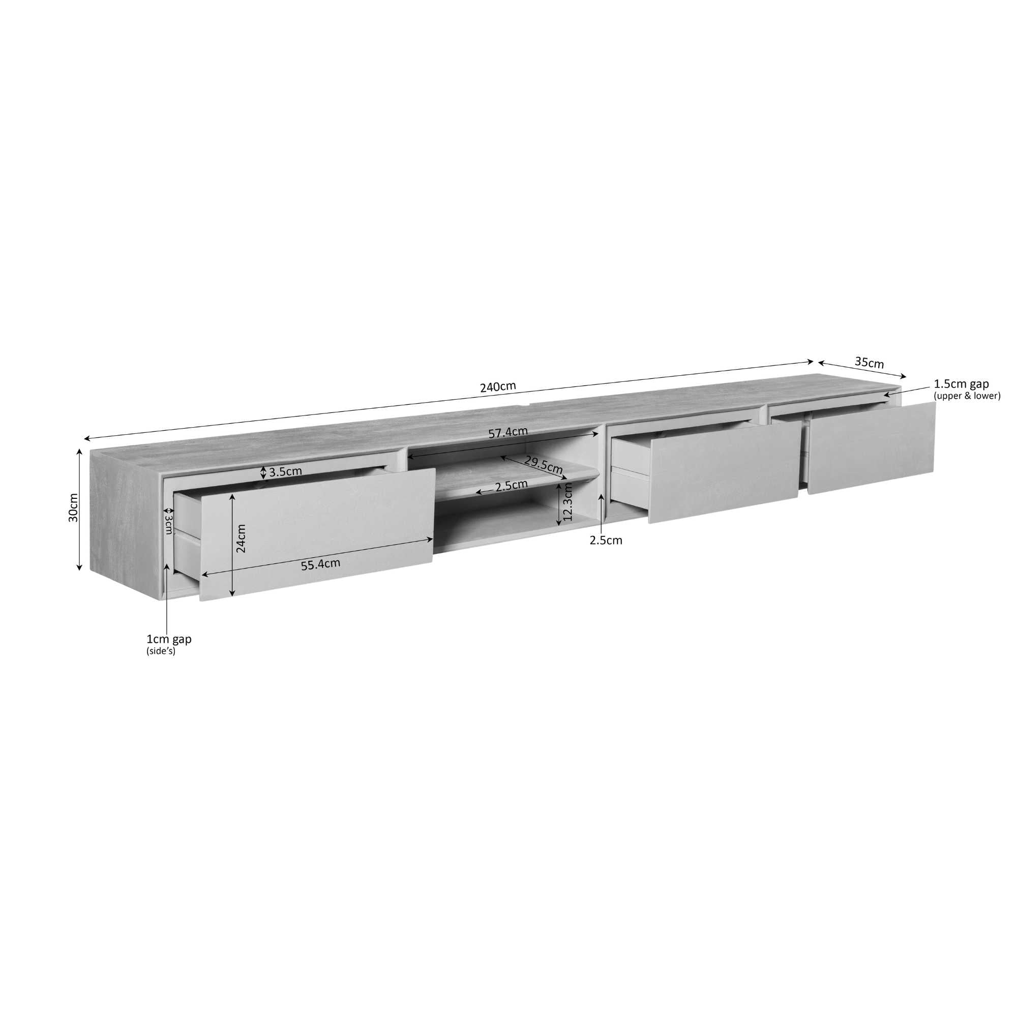 Zwevend tv meubel Ambiance Brown | 240 cm - Industrieelinhuis.nl
