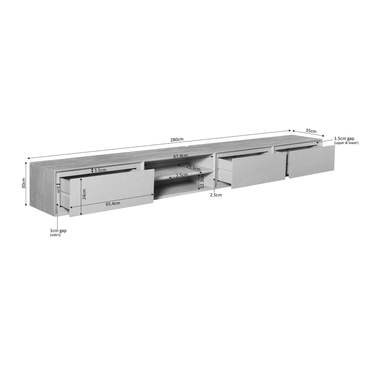 Zwevend tv meubel Ambiance Brown | 280 cm - Industrieelinhuis.nl