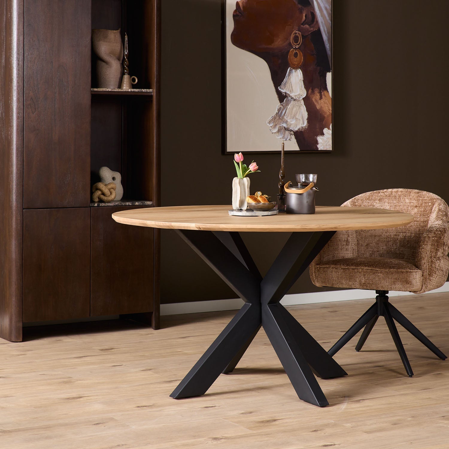 Eiken eettafel Ferris | Rond 130 cm | Naturel - Industrieelinhuis.nl