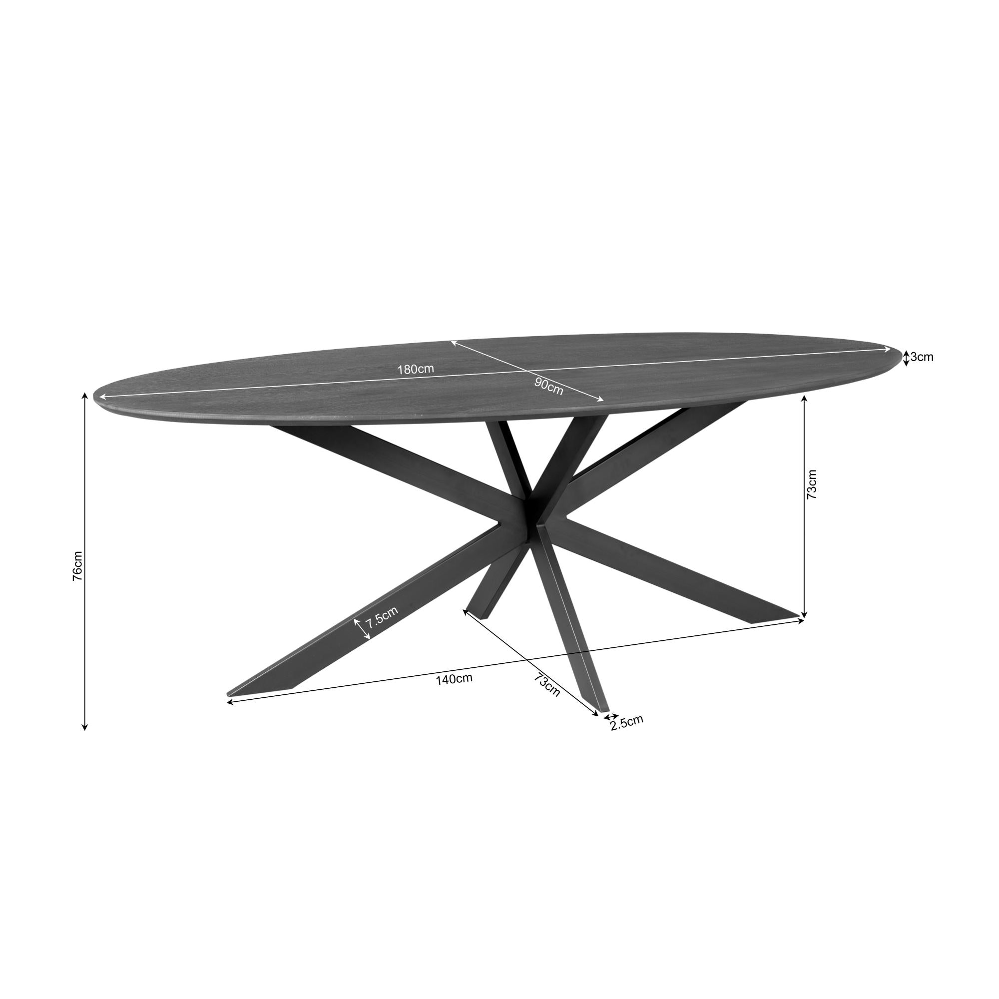 Eiken eettafel Ferris Ovaal 180 cm Zwart