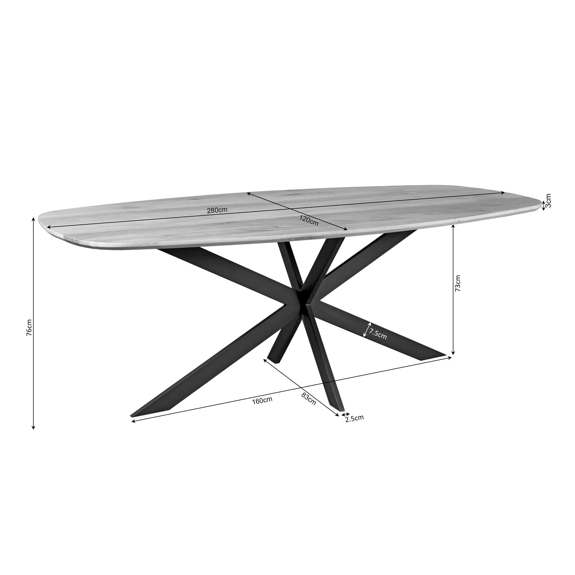 Eiken eettafel Ferris | Deens Ovaal 280 cm | Zwart - Industrieelinhuis.nl