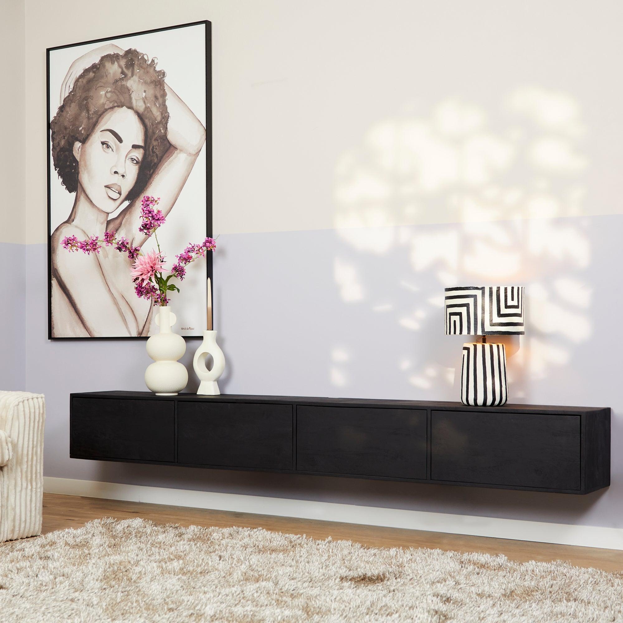 Zwevend tv meubel Vision Black | 240 cm - Industrieelinhuis.nl