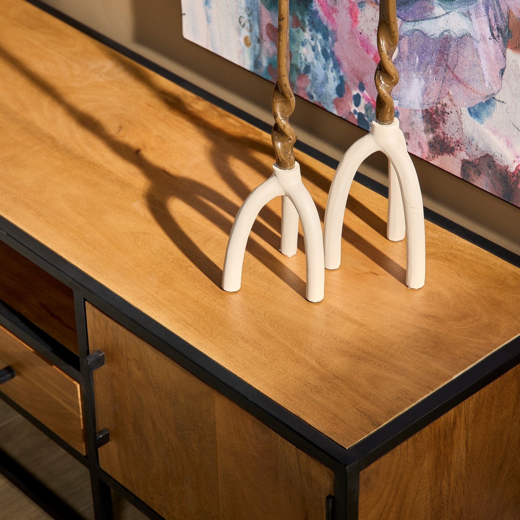 Tv meubel Denver | Mangohout en staal | 145 cm - Industrieelinhuis.nl