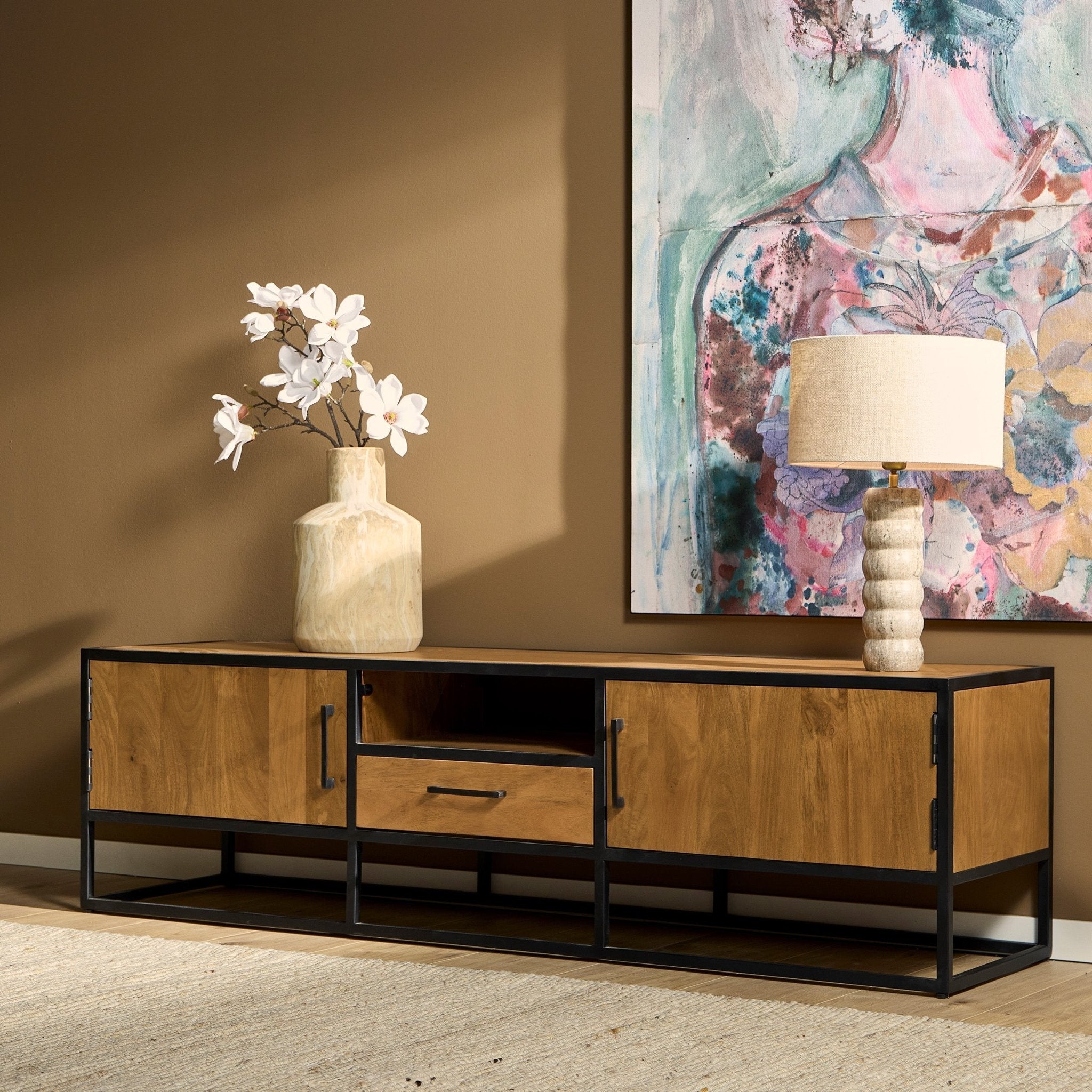 Tv meubel Denver | Mangohout en staal | 180 cm - Industrieelinhuis.nl