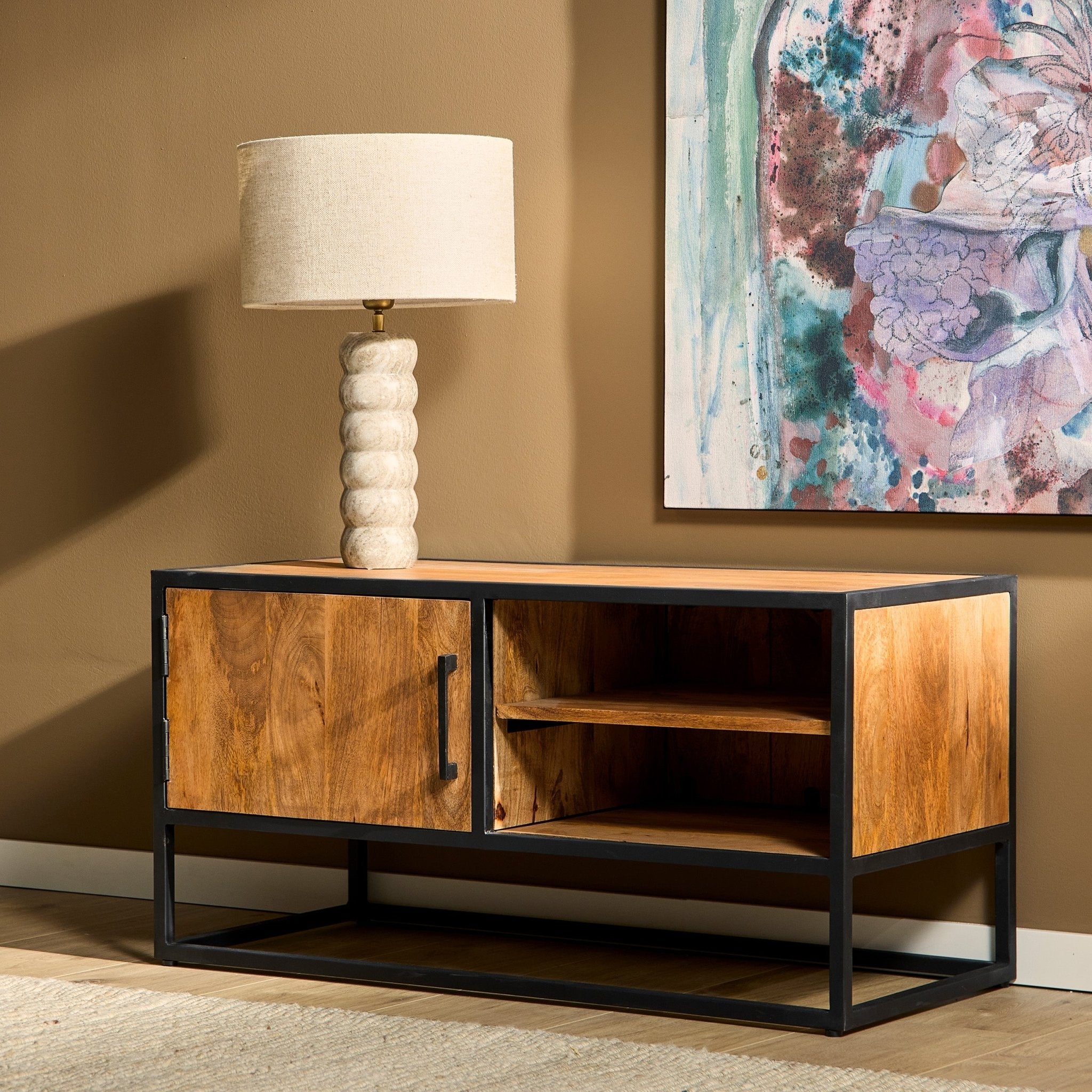 Tv meubel Denver | Mangohout en staal | 100 cm - Industrieelinhuis.nl