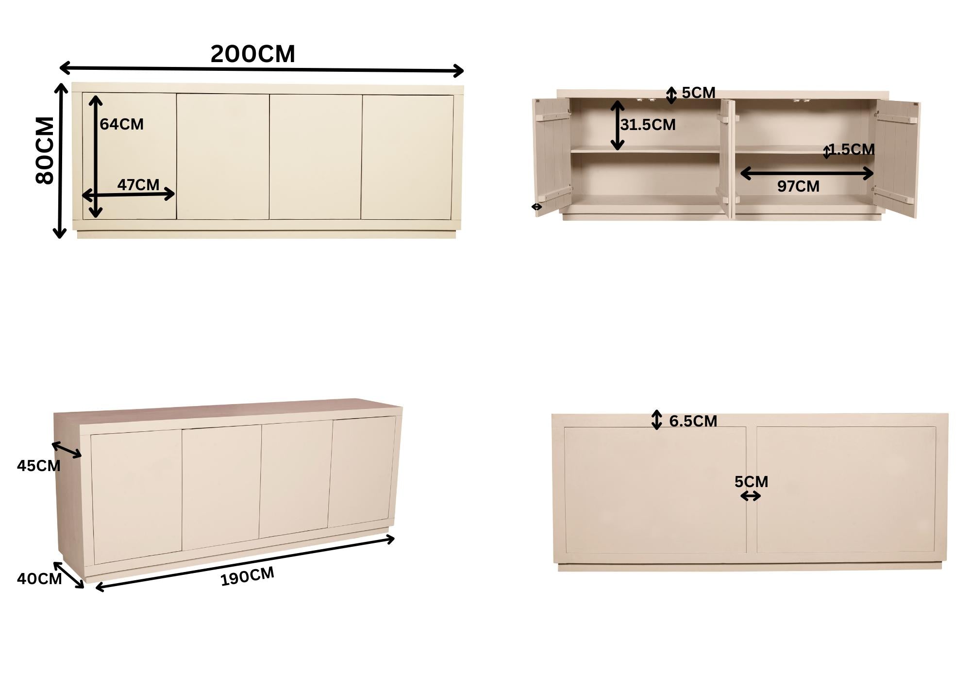 Dressoir Eclipse Sand | 200 cm - Industrieelinhuis.nl