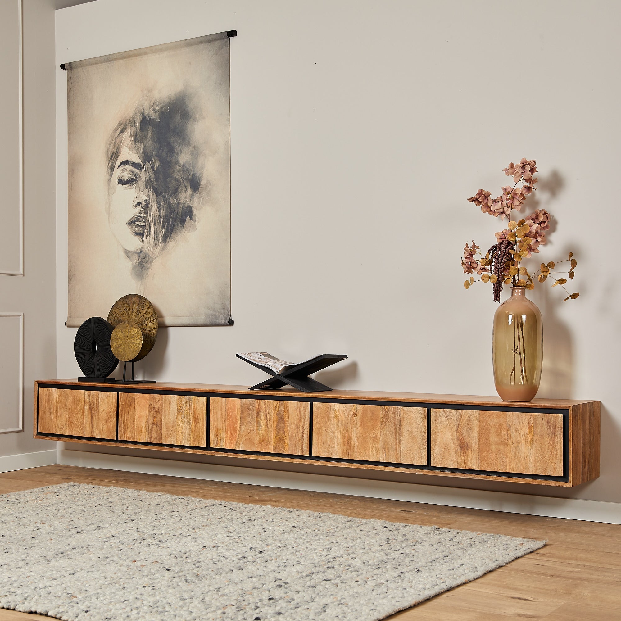 Zwevend tv meubel RichWood | 280 cm - Industrieelinhuis.nl