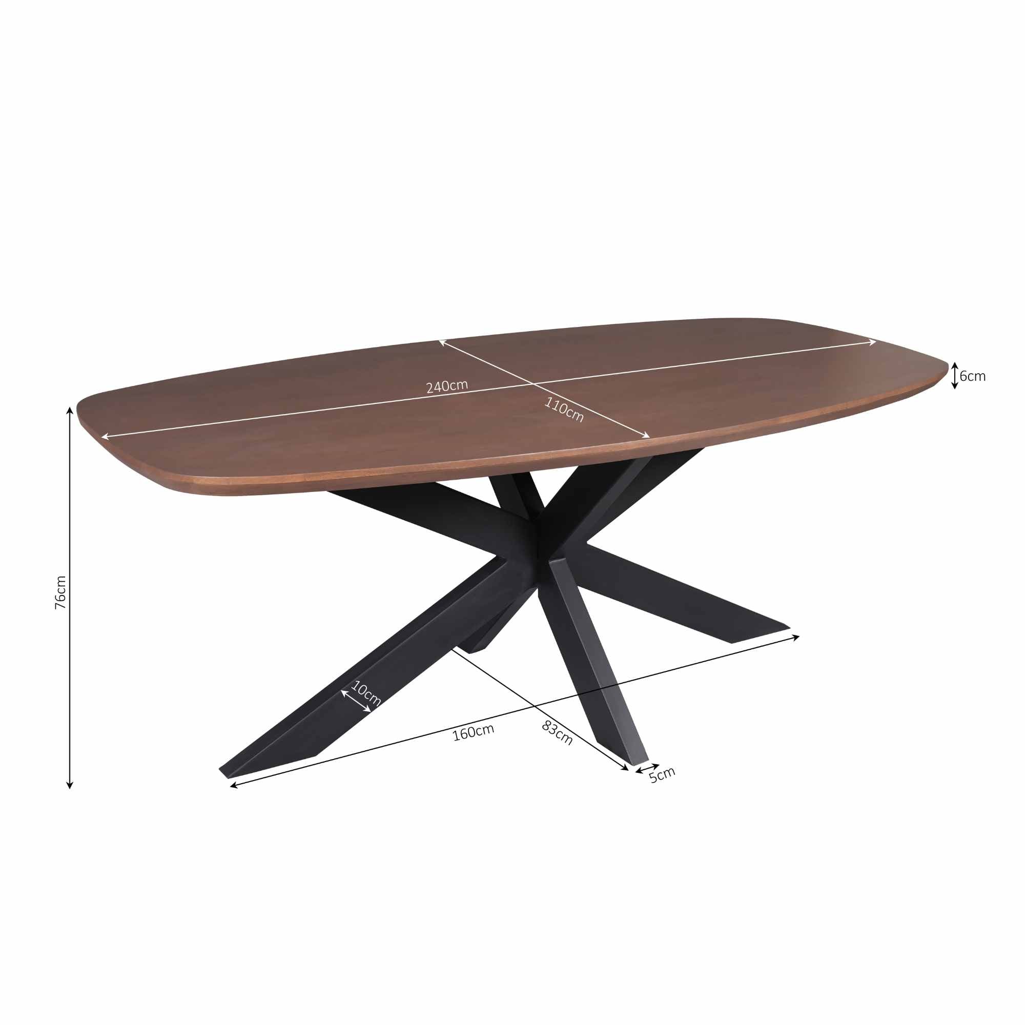 Eettafel Madison Ovaal Walnoot 240 cm - Industrieelinhuis.nl