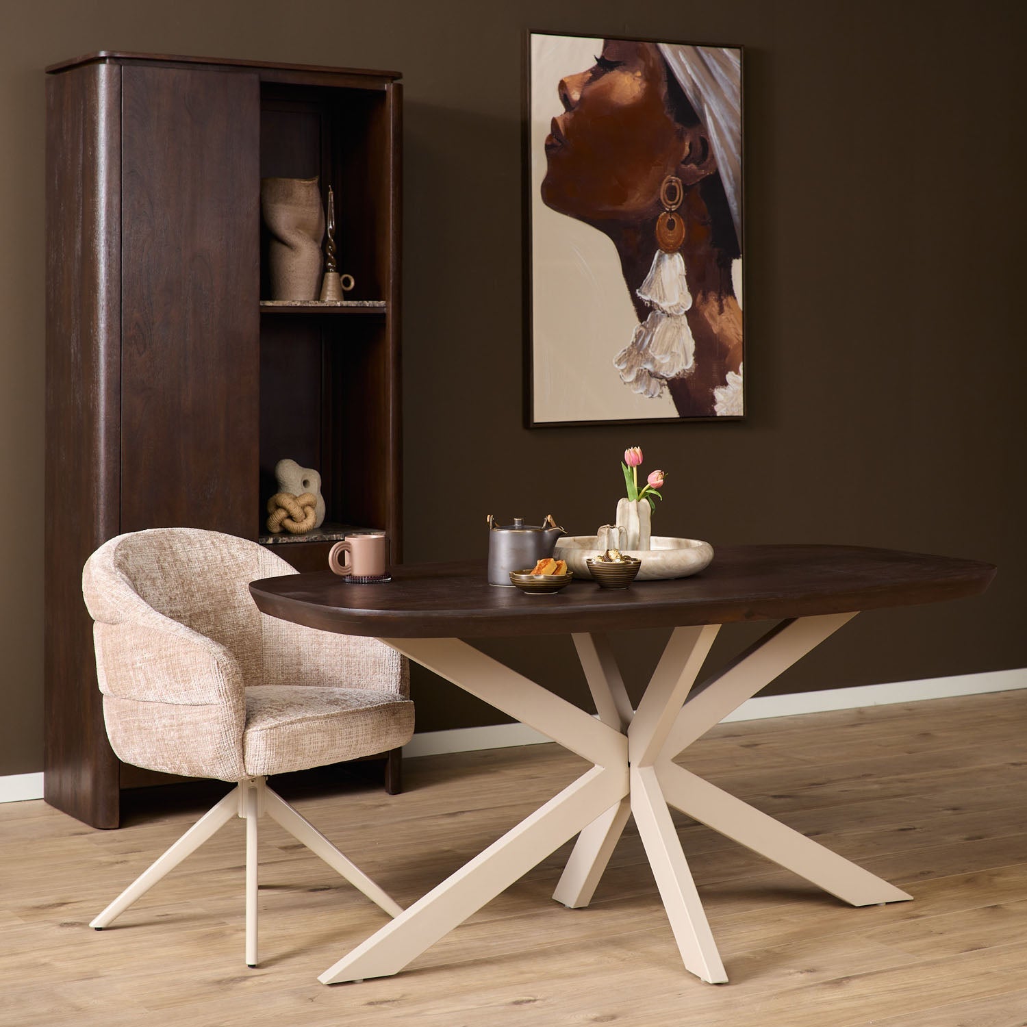 Eettafel Madison Brown | 160 cm | Deens Ovaal | Poot Sand - Industrieelinhuis.nl
