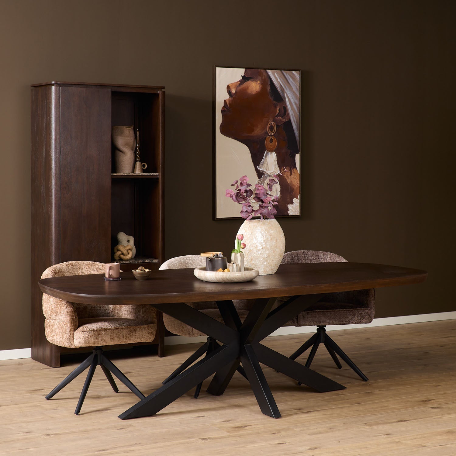 Eettafel Madison Brown | 160 cm | Deens Ovaal | Poot Black - Industrieelinhuis.nl