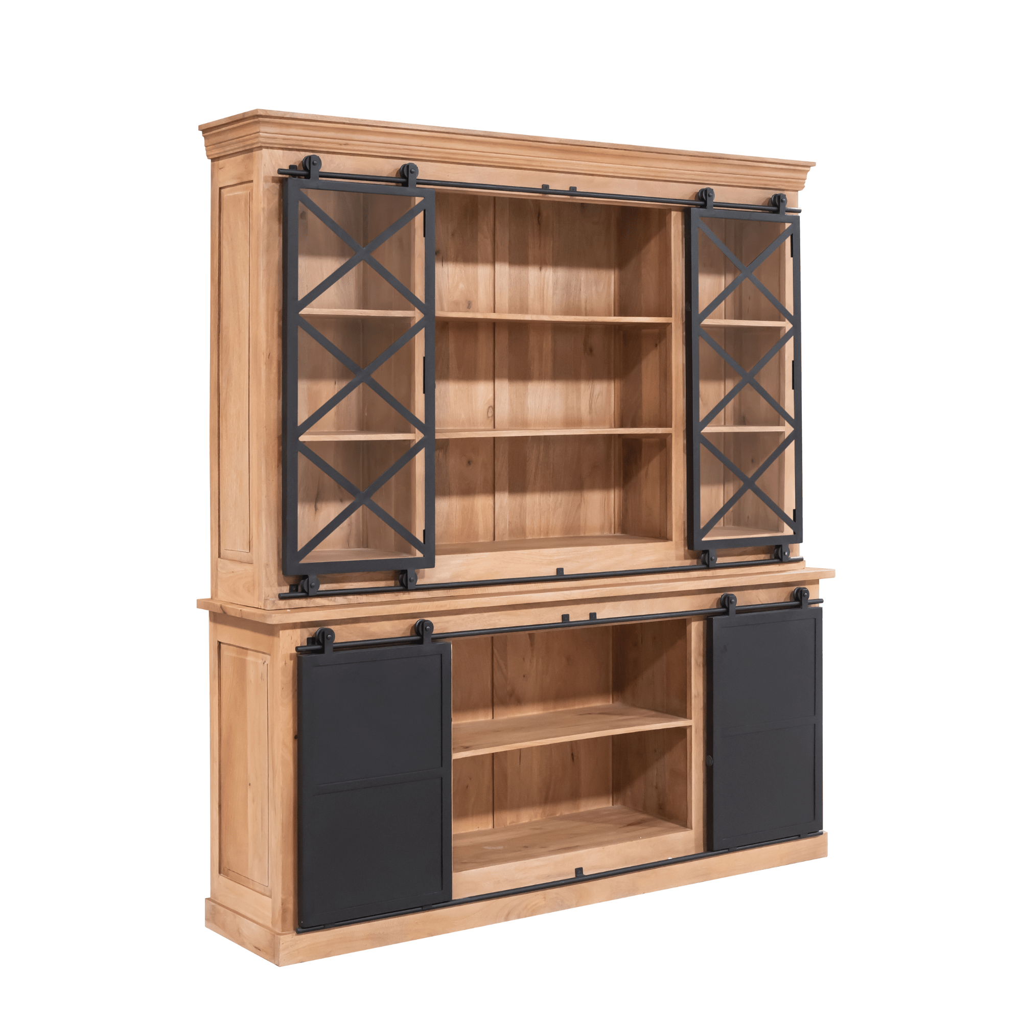 Vitrinekast Schuifdeuren Mangohout Fresno XXL - Industrieelinhuis.nl