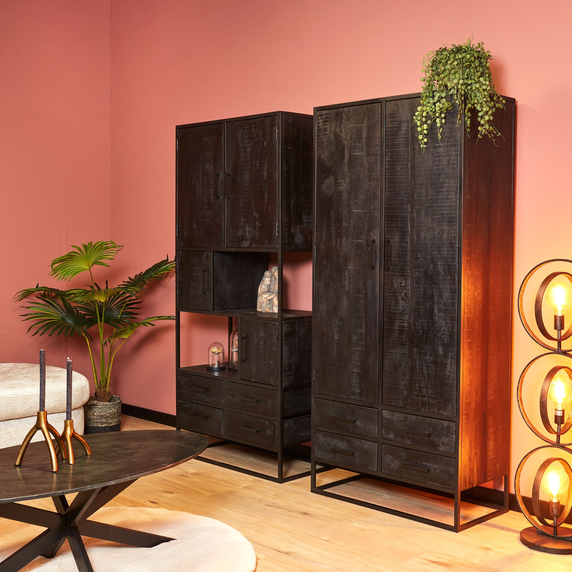 Kabinet Denver Black | Mangohout en staal | 90 cm - Industrieelinhuis.nl