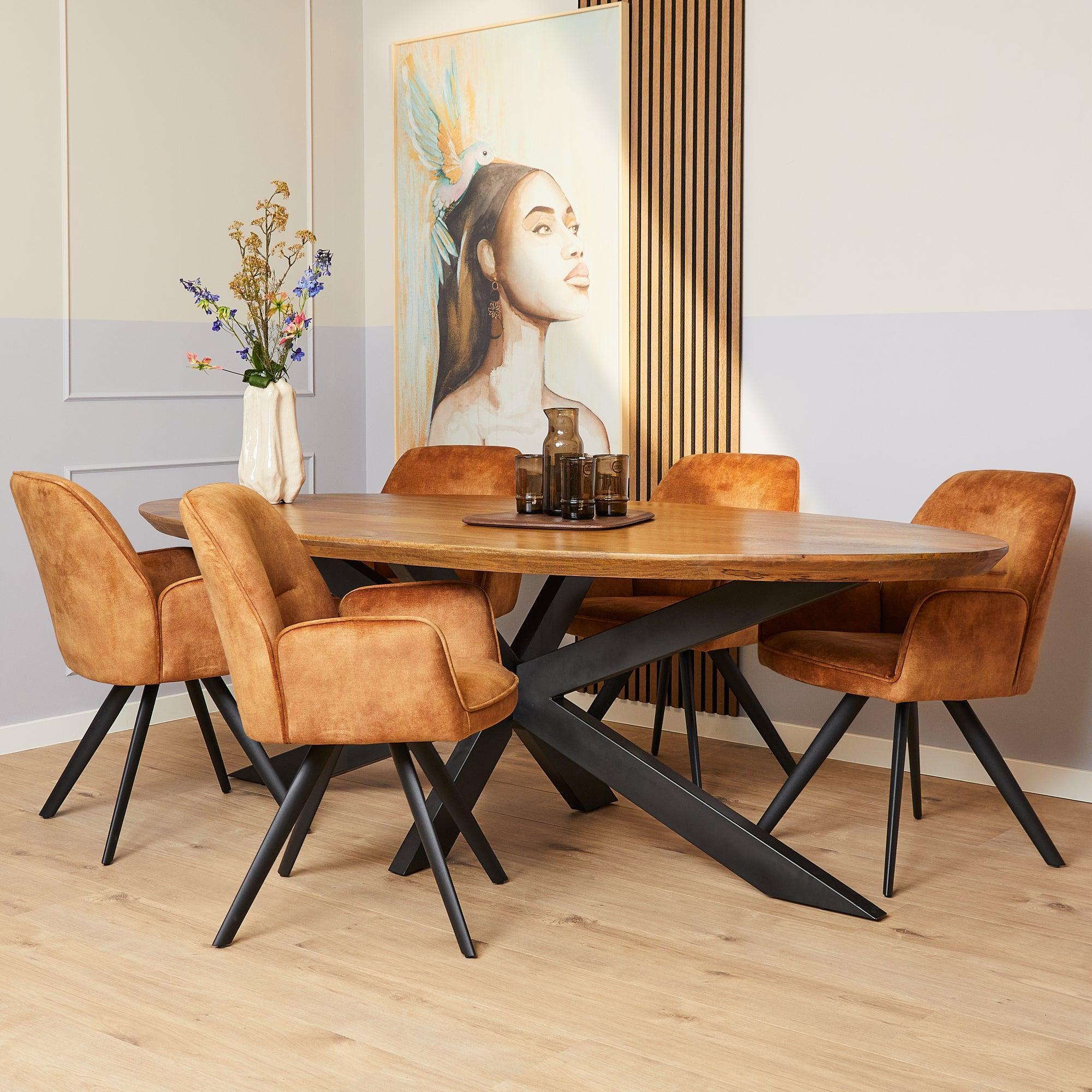 Eetkamerstoel Nola Oranje/Goud (bestellen per 2) - Industrieelinhuis.nl