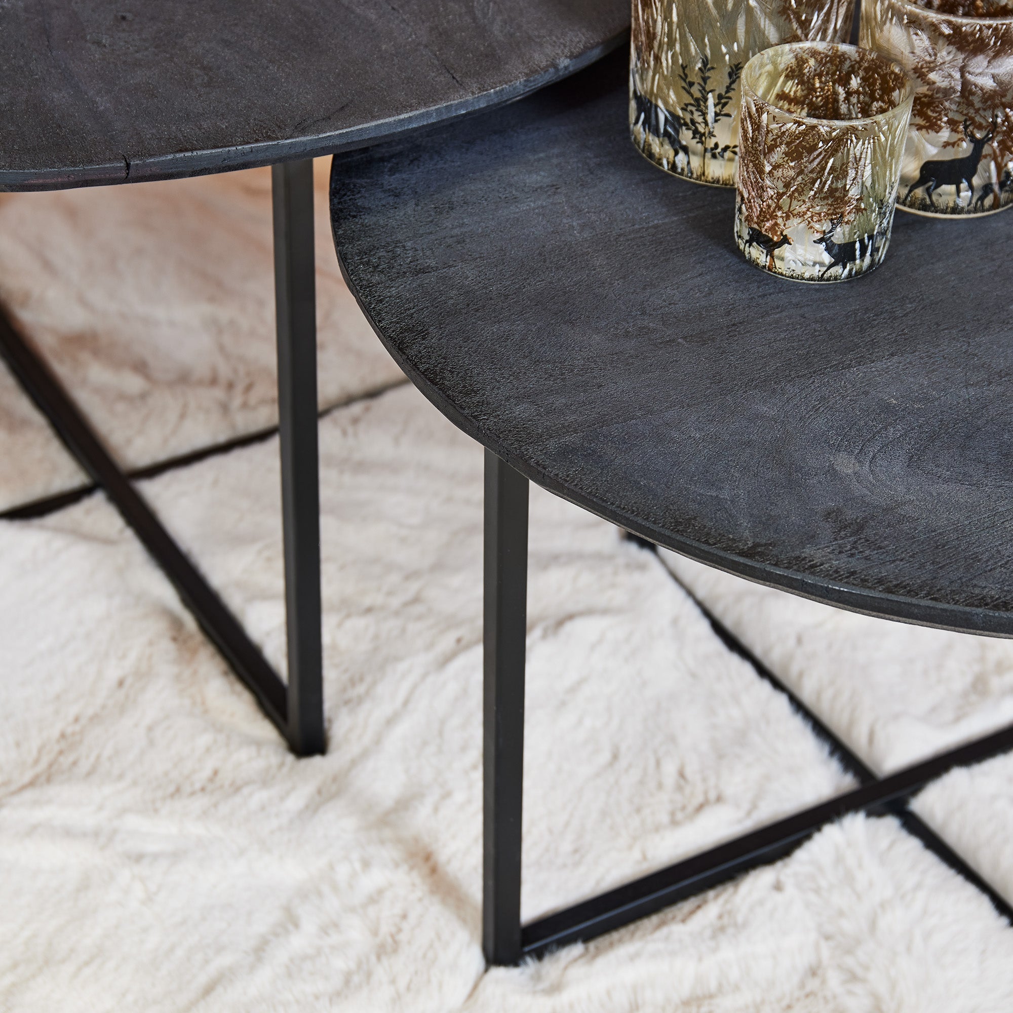 Salontafel set zwart rond Mangohout Staal Arlington | 70 cm