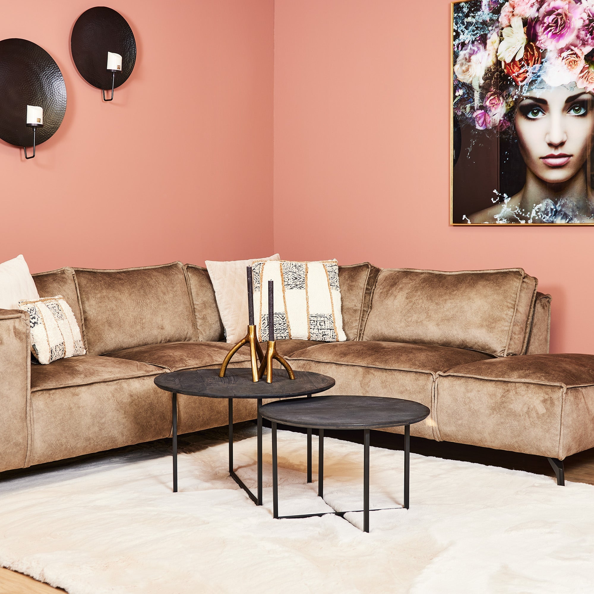 Salontafel set zwart rond Mangohout Staal Arlington | 70 cm