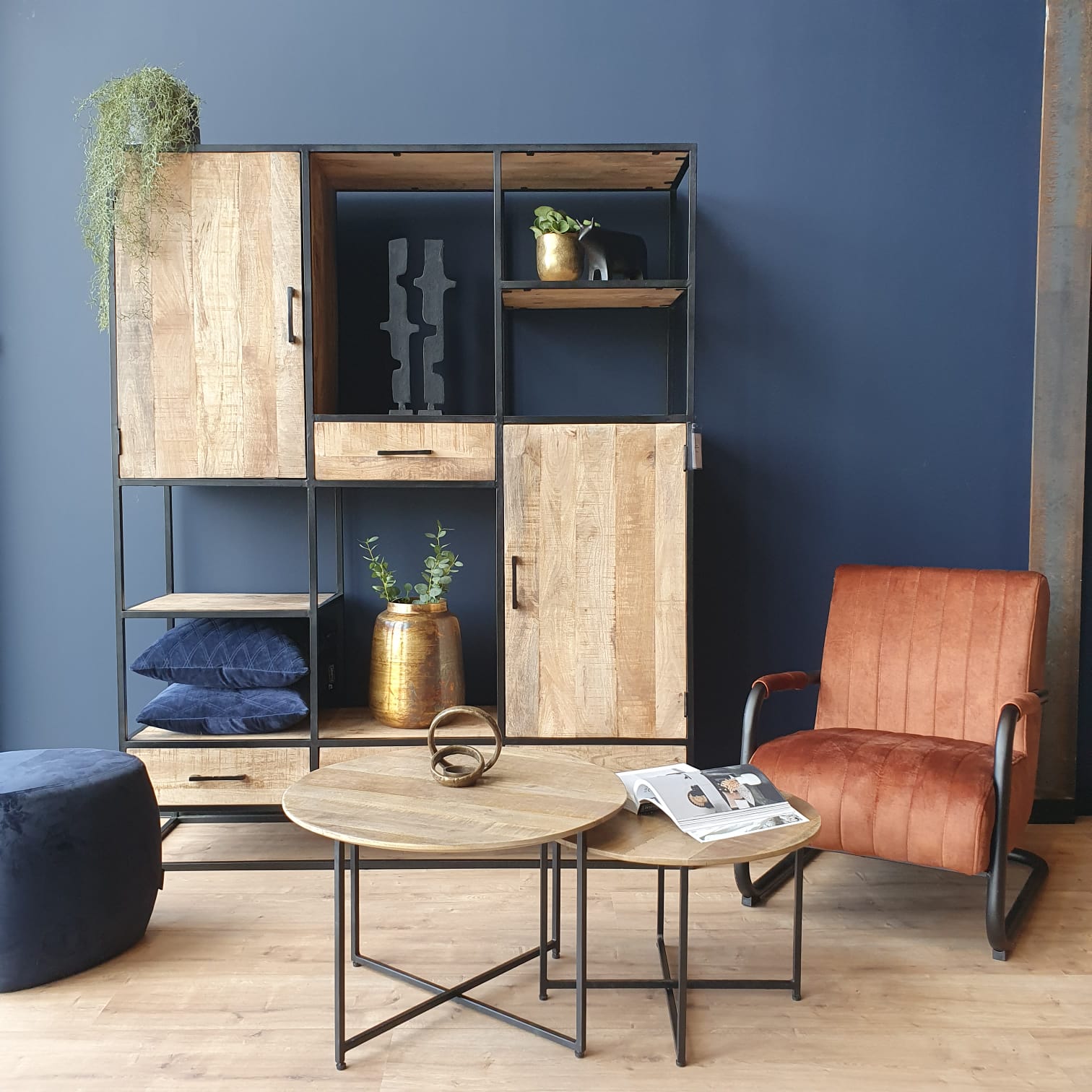 Salontafels rond Mangohout Staal Arlington | Set van 2 | 70 cm