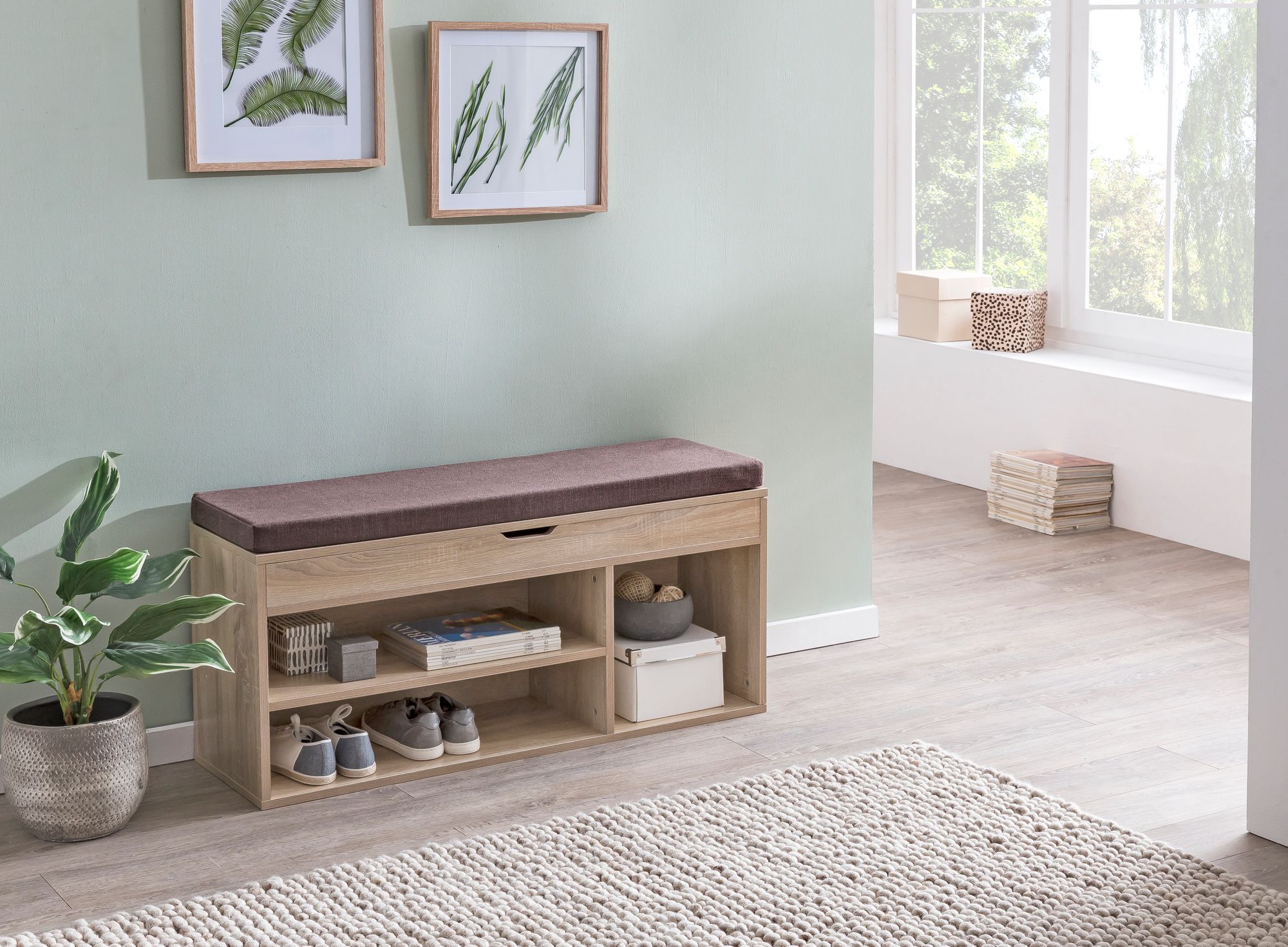 Schoenenbank 104x51x32 cm garderobe zitbank stoffen gangbank