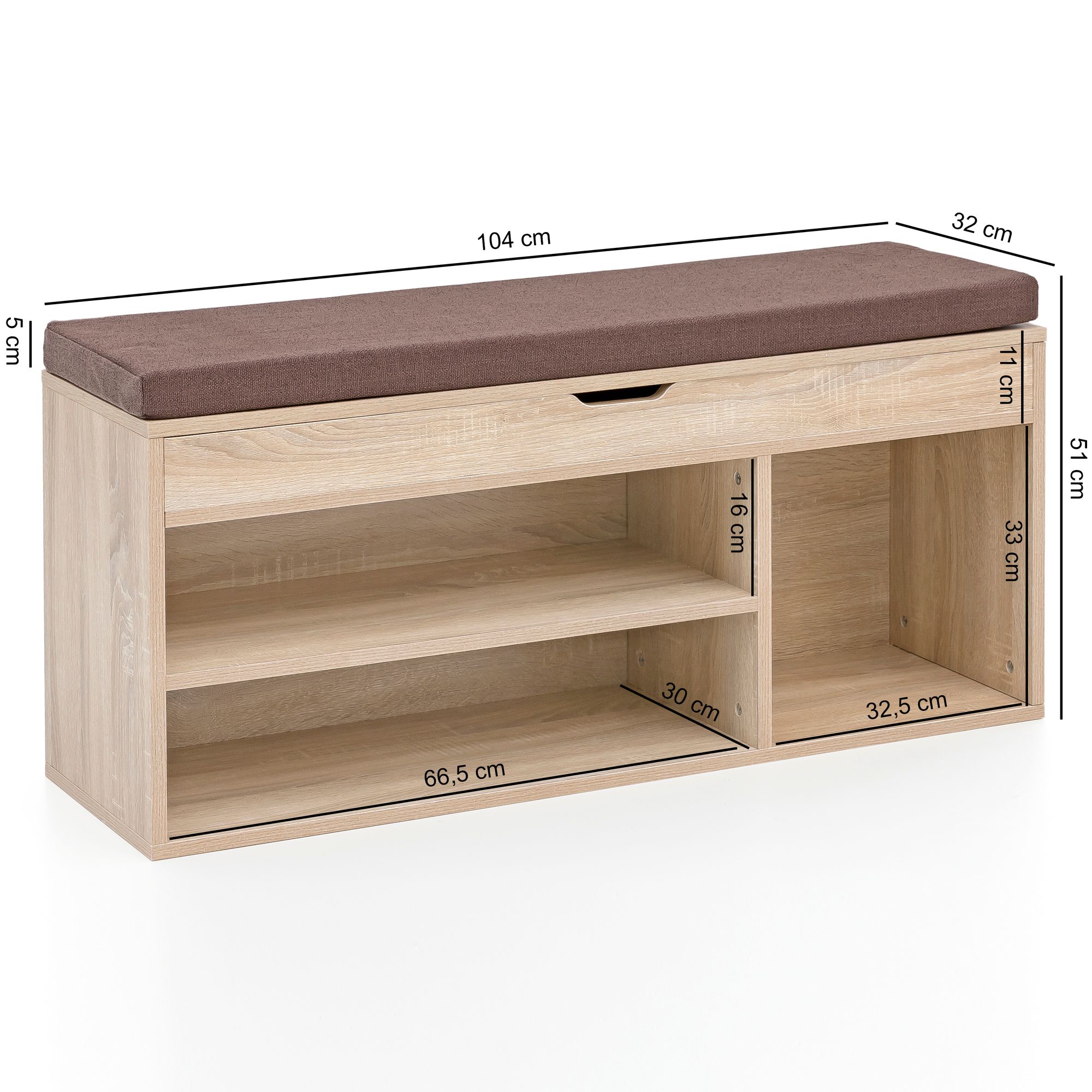 Schoenenbank met kussen 104x51x32 cm