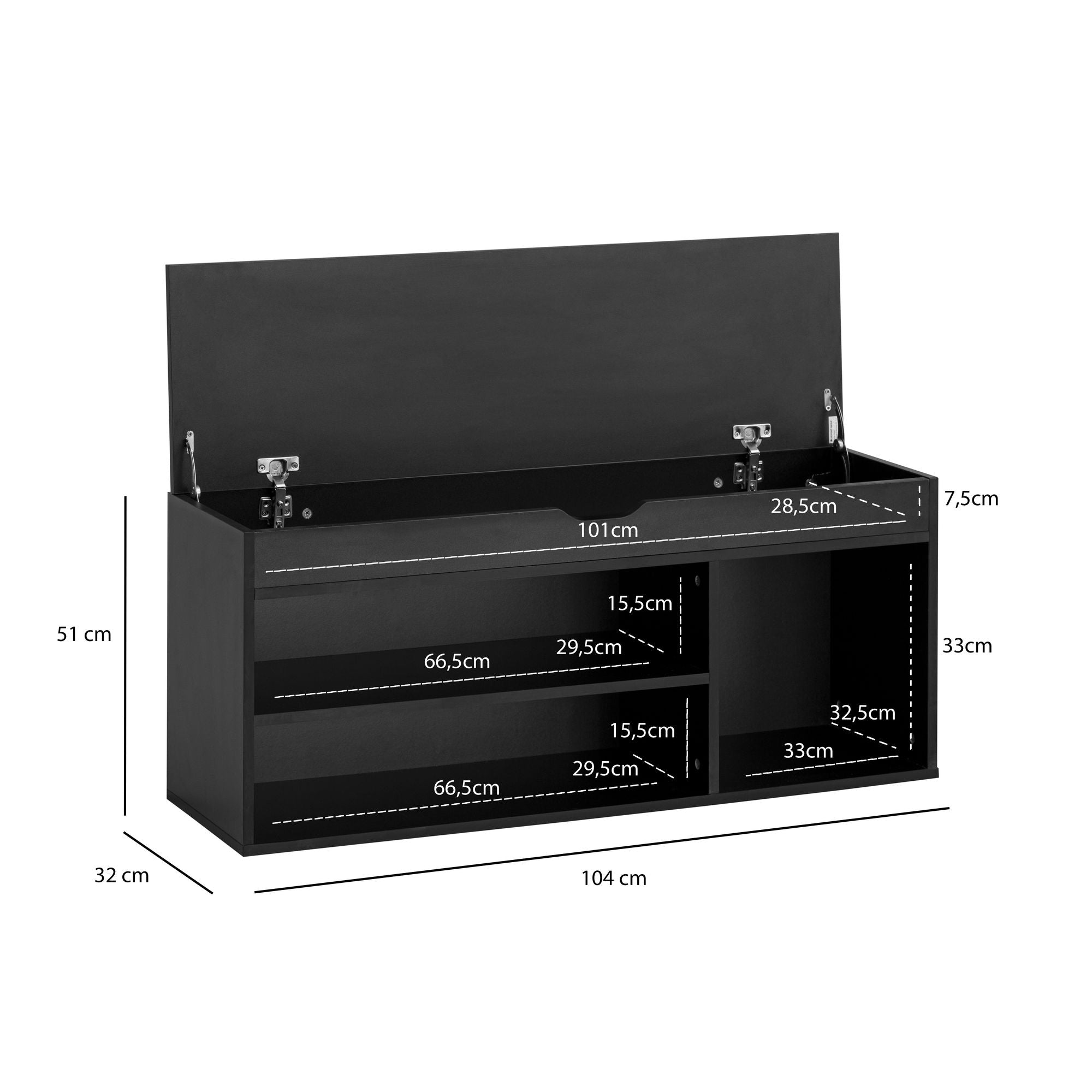 Schoenenbank zwart | 104 cm lengte | Garderobebank Kunstleer Halbank