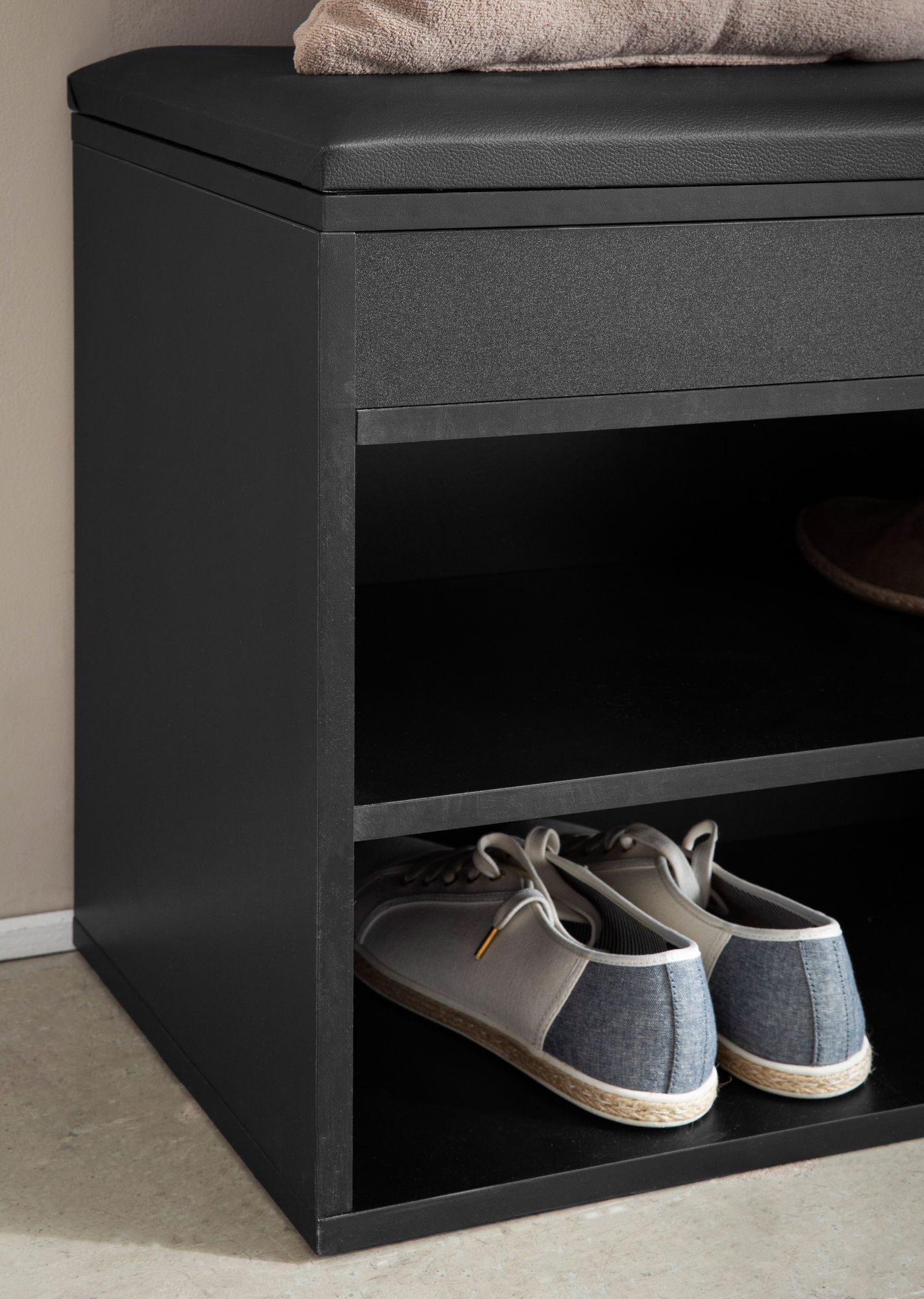 Schoenenbank zwart | 104 cm lengte | Garderobebank Kunstleer Halbank