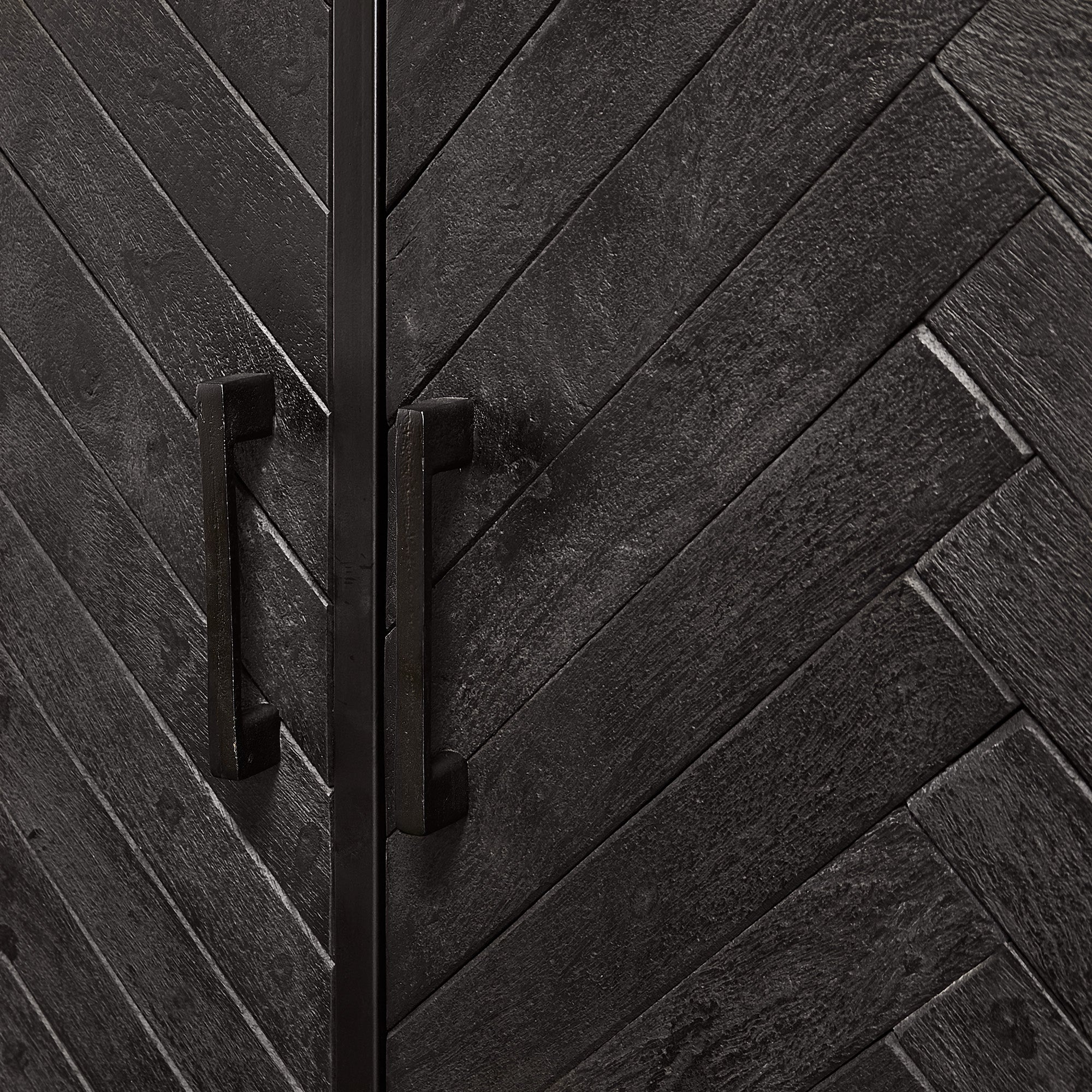 Visgraat kast zwart New York | Mangohout Staal | 90 cm breed