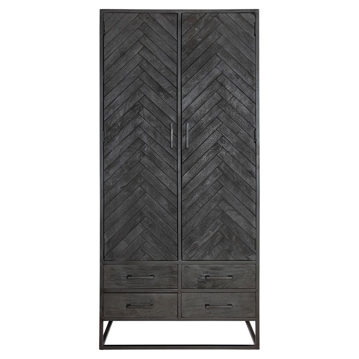 Visgraat kast zwart New York | Mangohout Staal | 90 cm breed