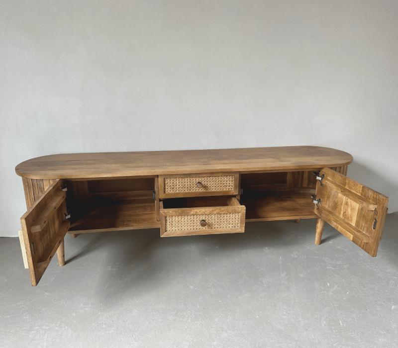 TV Meubel Ubud met deuren en lades Bali stijl | 200x40x40cm - Industrieelinhuis.nl