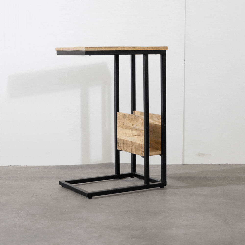 Bijzettafel Britt voor over de bank | Mangohout en Staal | 45x29x69cm