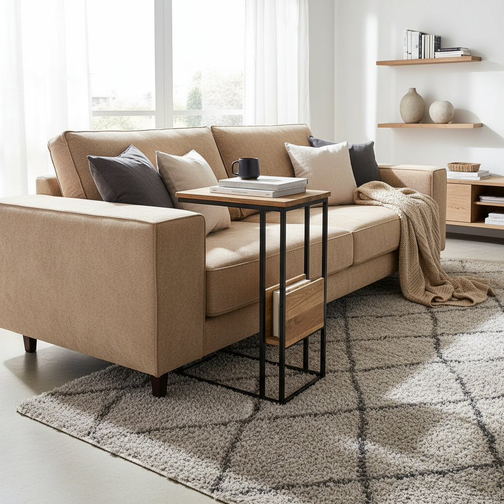 Bijzettafel voor over de bank | Mangohout en Staal | 45x29x69cm