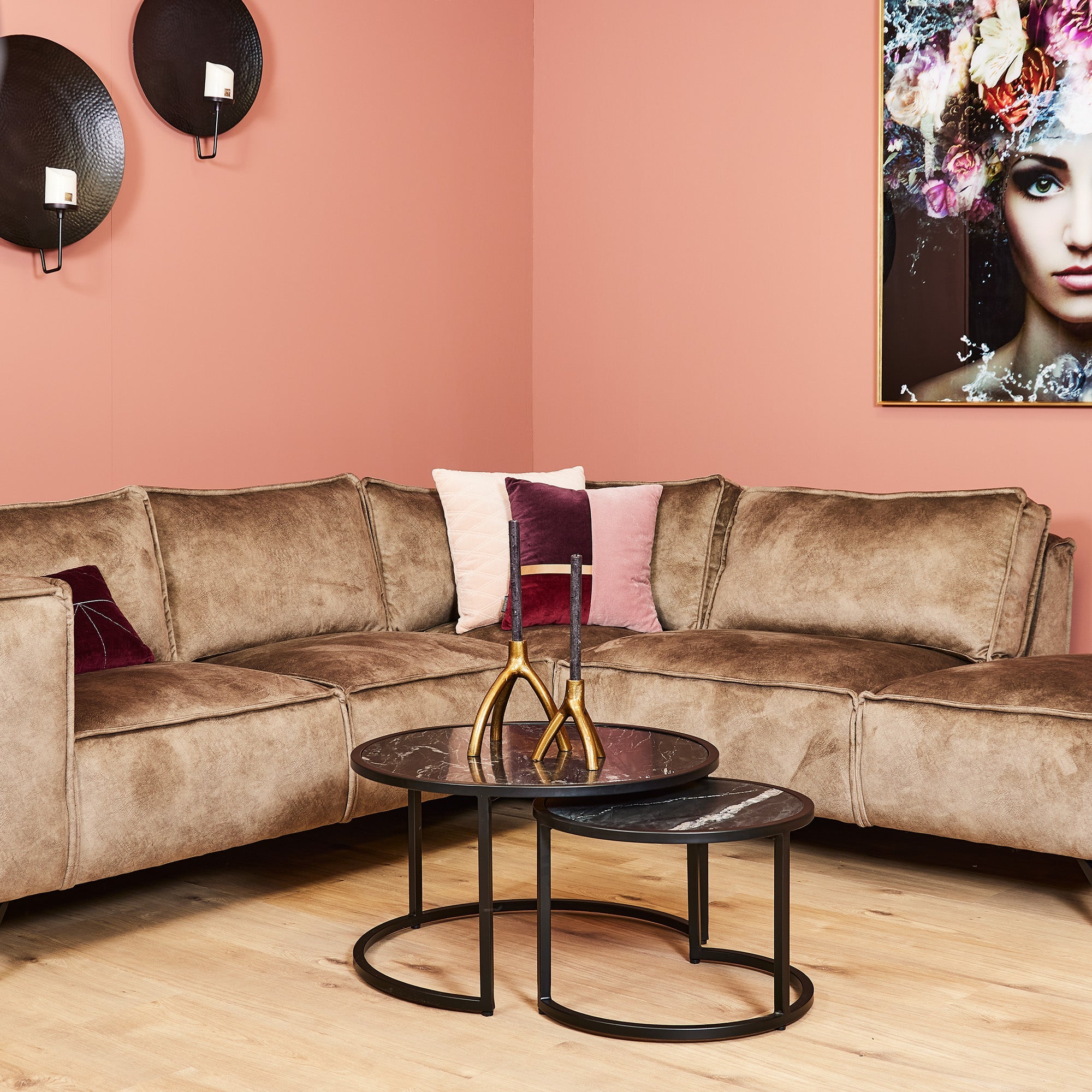 Zwarte salontafel set Nova | Set van 2 | Rond | Zwart marmer