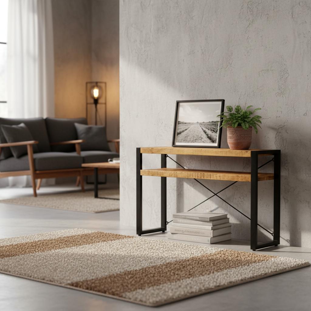 Sidetable industrieel Britt met schap | Mangohout en Staal | 120 x 35 x 76cm - Industrieelinhuis.nl