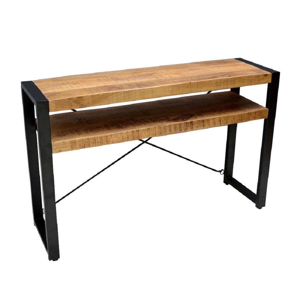 Sidetable industrieel Britt met schap | Mangohout en Staal | 120x35x76cm