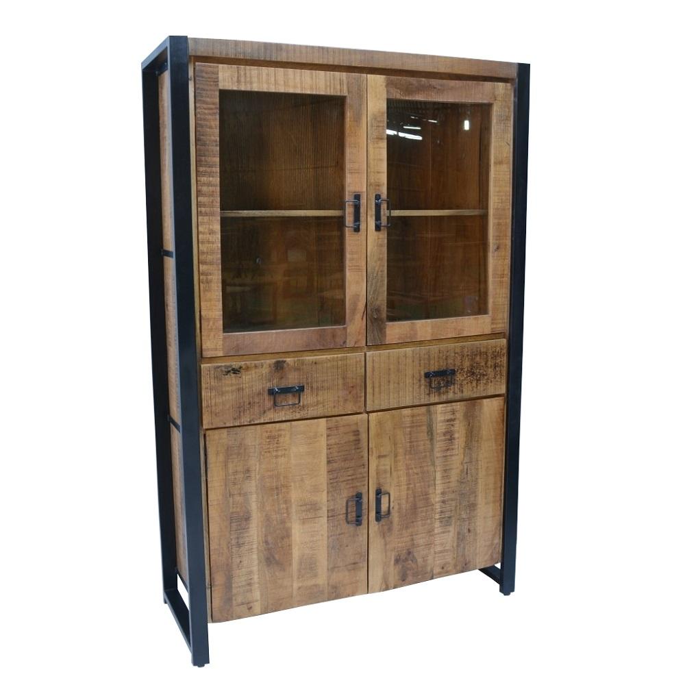 Servieskast / Vitrinekast Industrieel Design | Mangohout en Staal | 115x45x180cm - Industrieelinhuis.nl