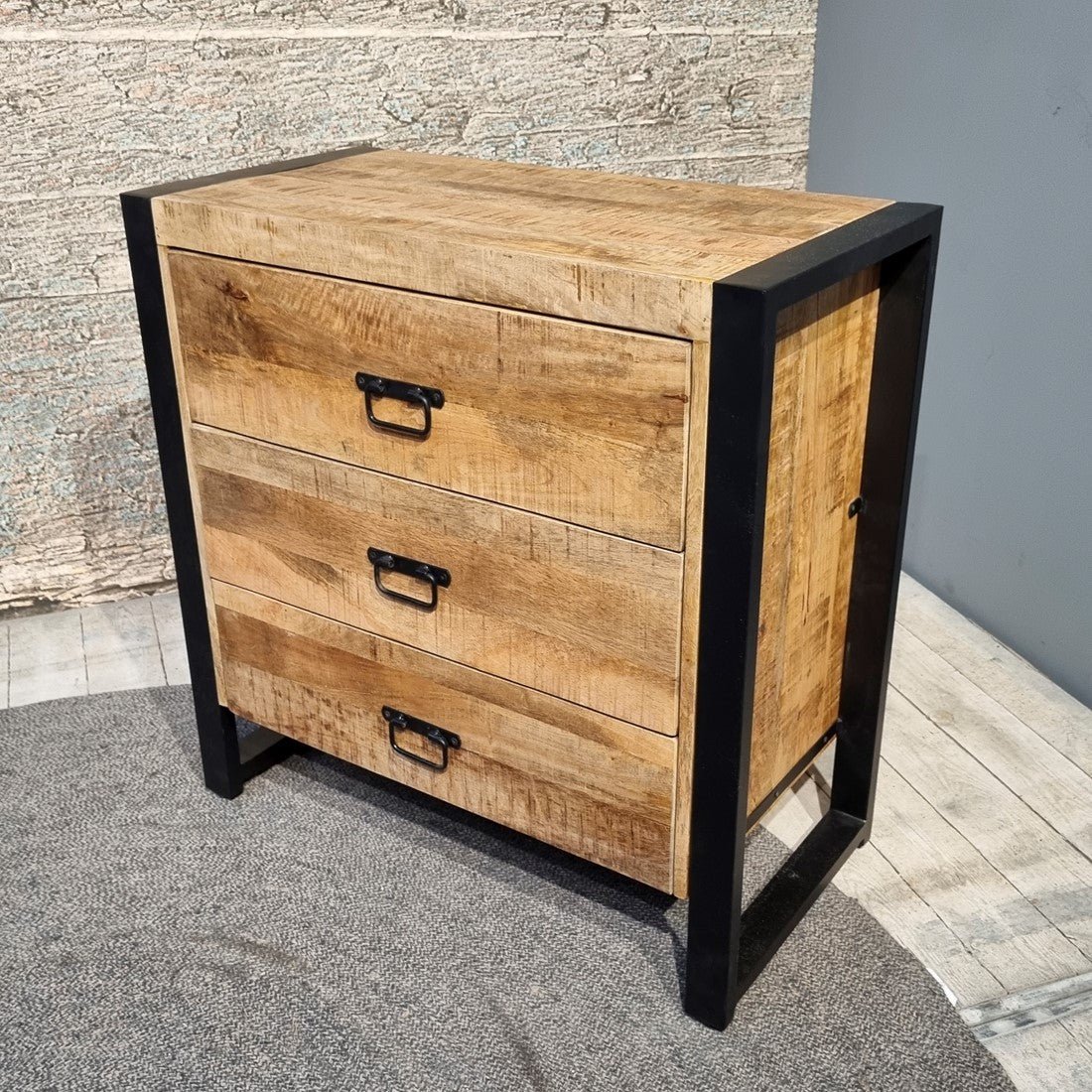 Ladekast Mangohout Britt | Mangohout en Staal | 80x40x80cm - Industrieelinhuis.nl