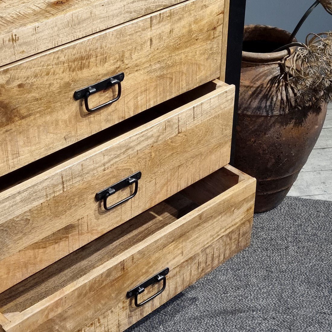 Ladekast Mangohout Britt | Mangohout en Staal | 80x40x80cm - Industrieelinhuis.nl