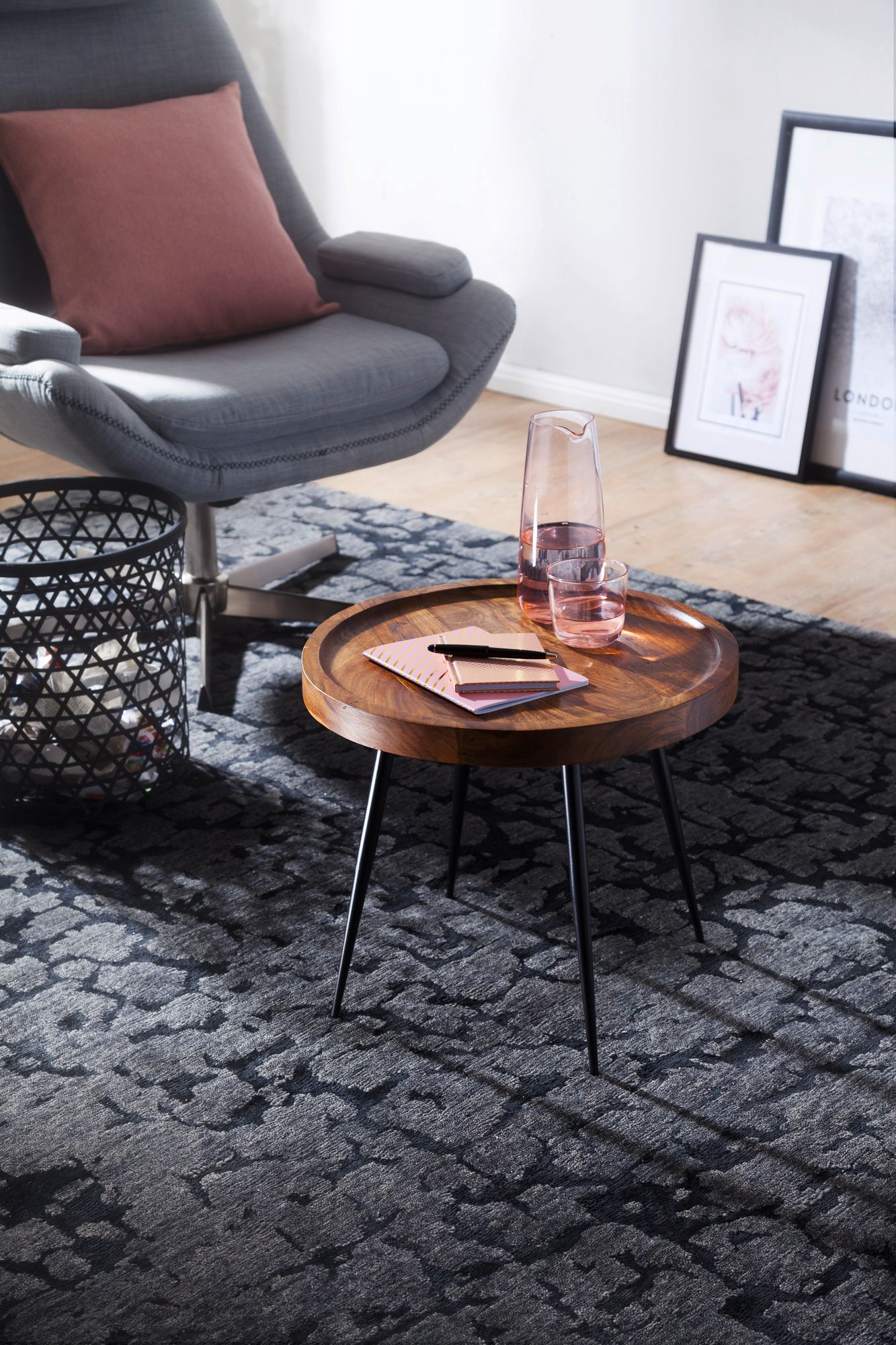 Bijzettafel salontafel sheesham hout metalen salontafel woonkamer tafel