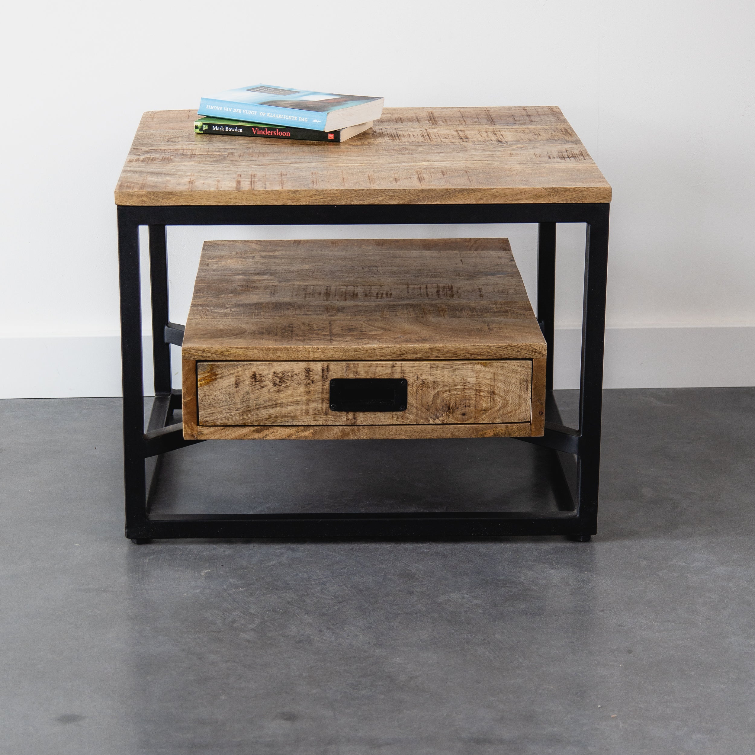 Salontafel Bijzettafel Industrieel Design | Mangohout en Staal | 60x60x45