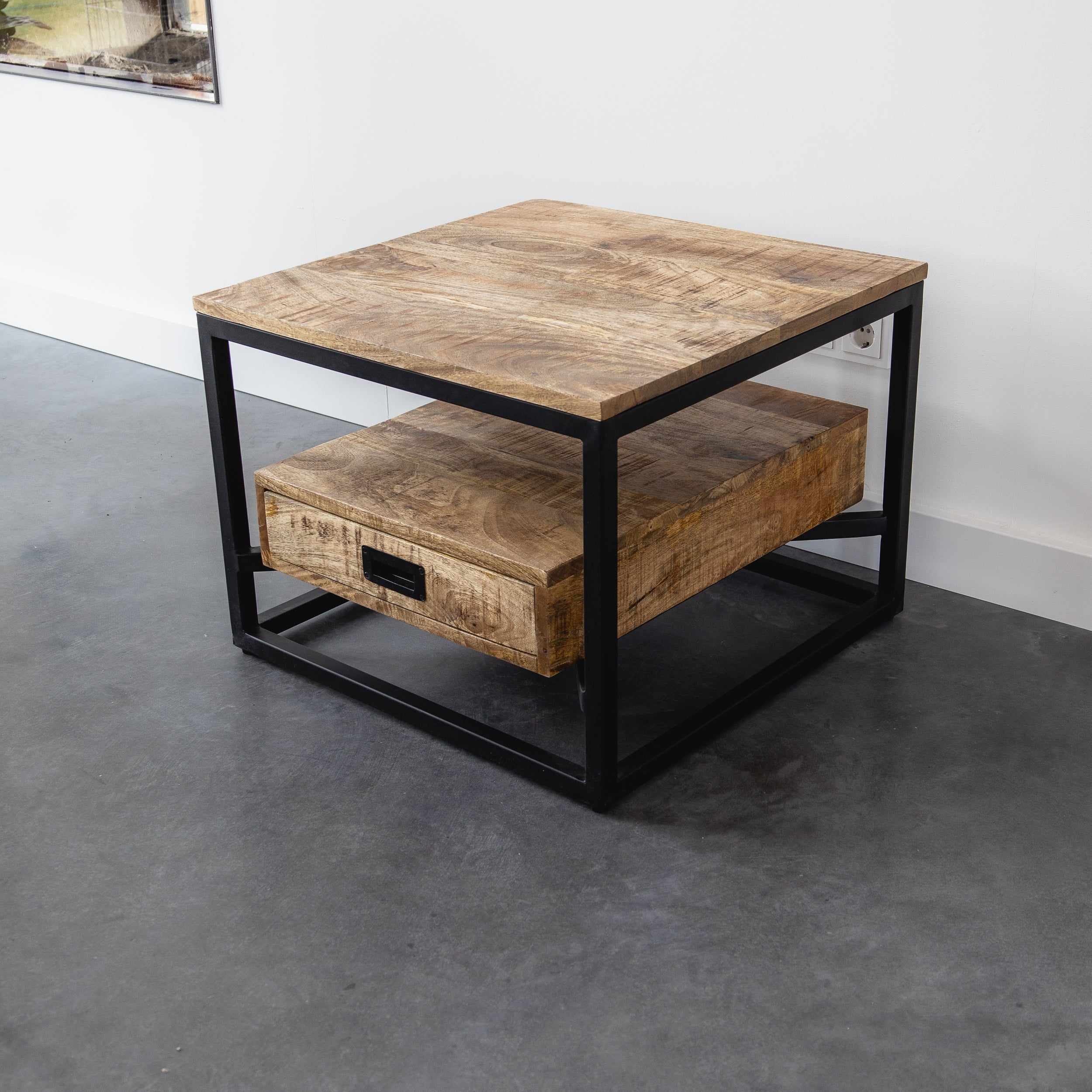 Salontafel Bijzettafel Industrieel Design | Mangohout en Staal | 60x60x45
