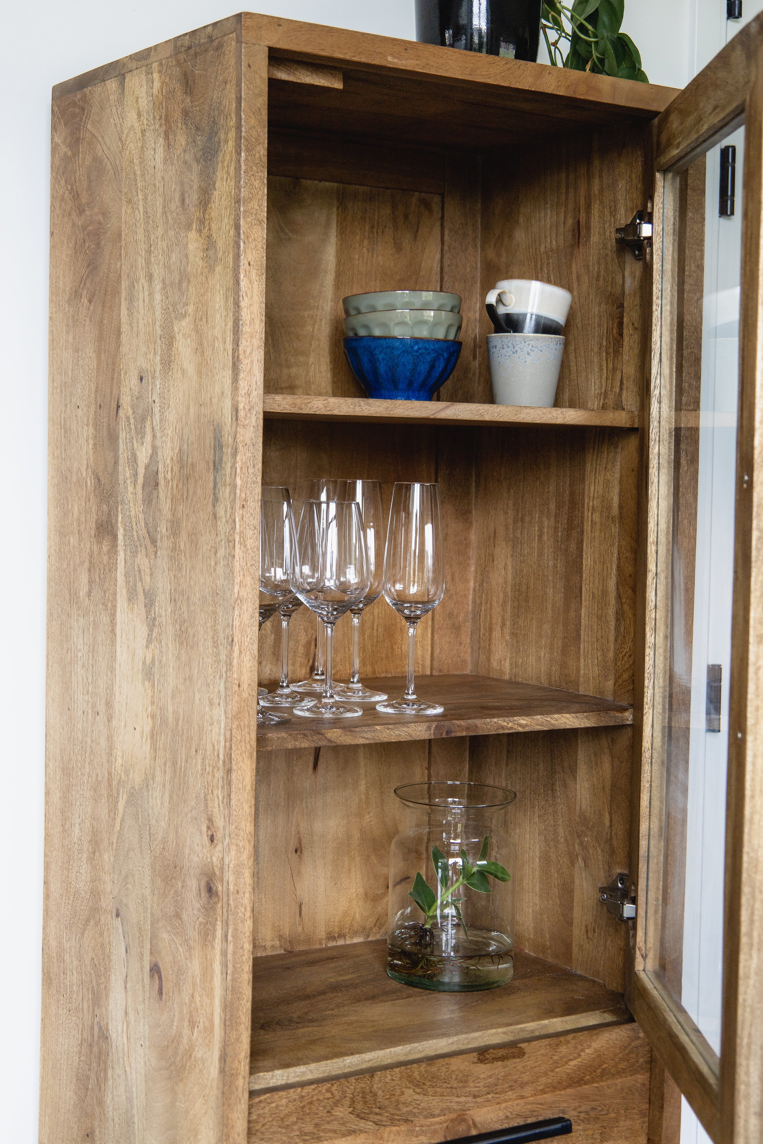 Smalle staande kast industrieel | Mangohout en Staal | 40x55x190cm