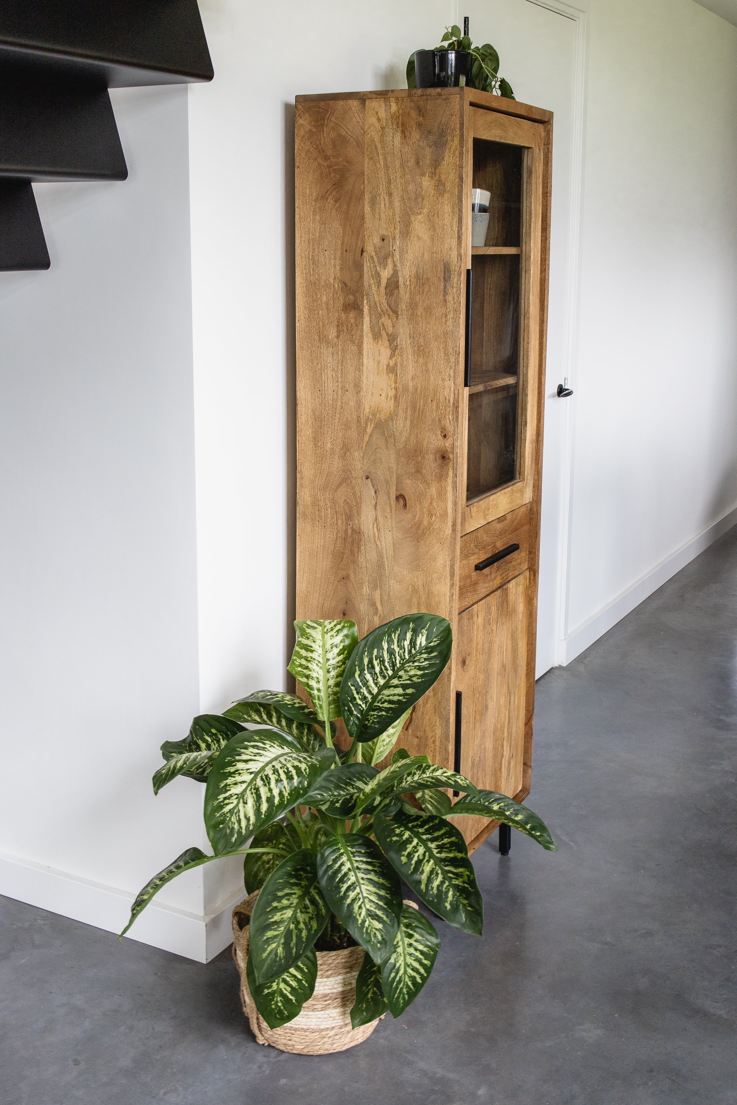 Smalle staande kast industrieel | Mangohout en Staal | 40x55x190cm