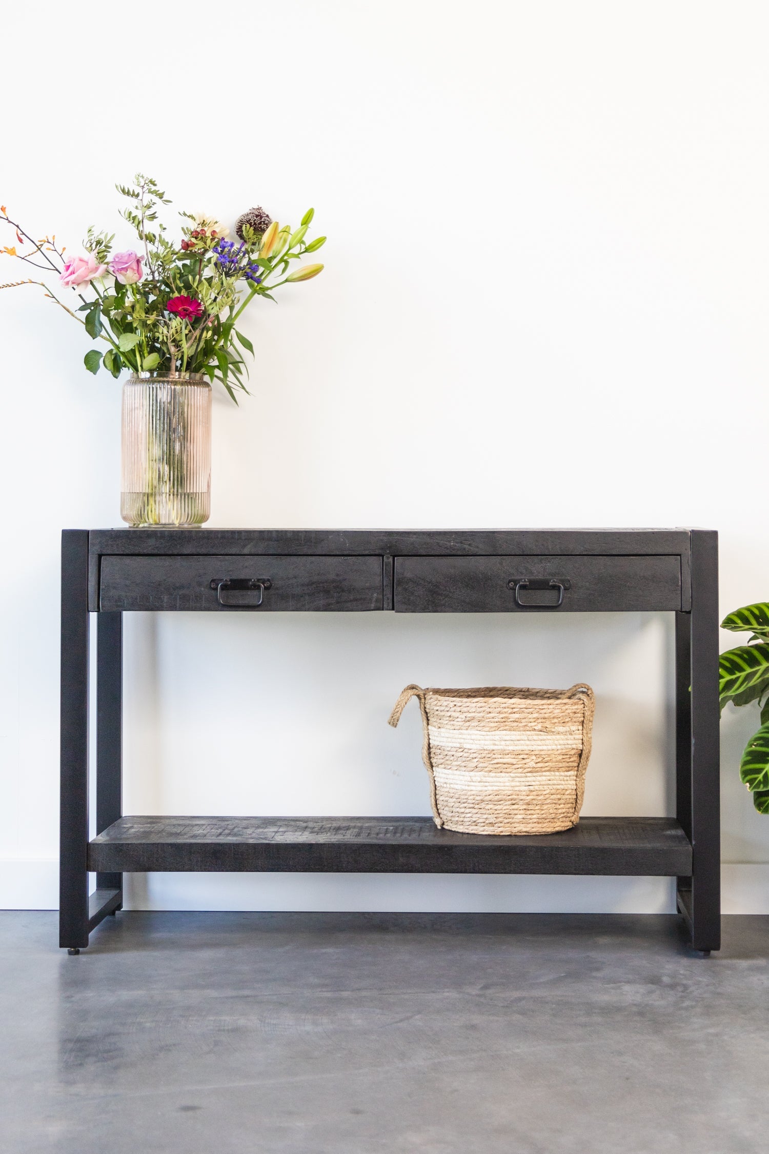 Sidetable zwart mangohout | 120 x 35 x 76 cm | Industrieel