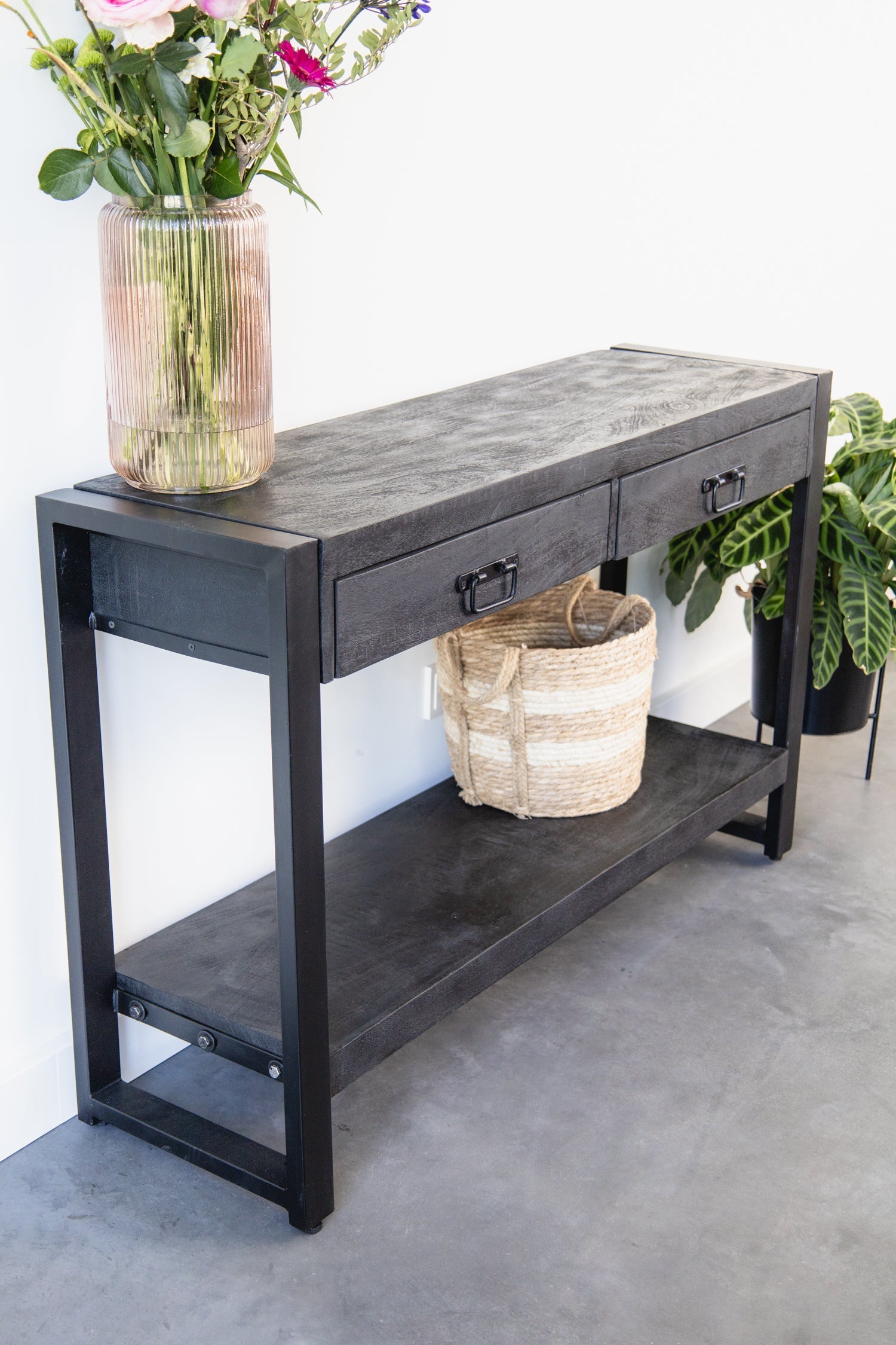 Sidetable zwart mangohout | 120 x 35 x 76 cm | Industrieel