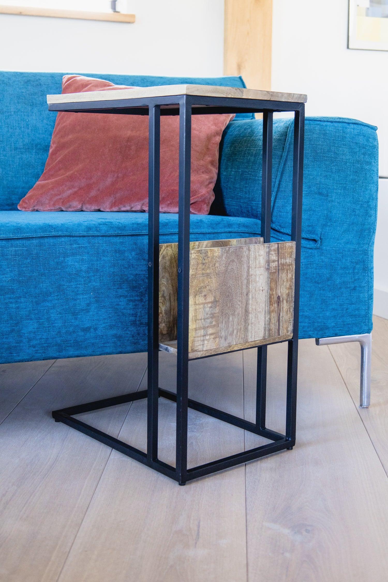 Bijzettafel voor over de bank | Mangohout en Staal | 48x32x72cm - Industrieelinhuis.nl