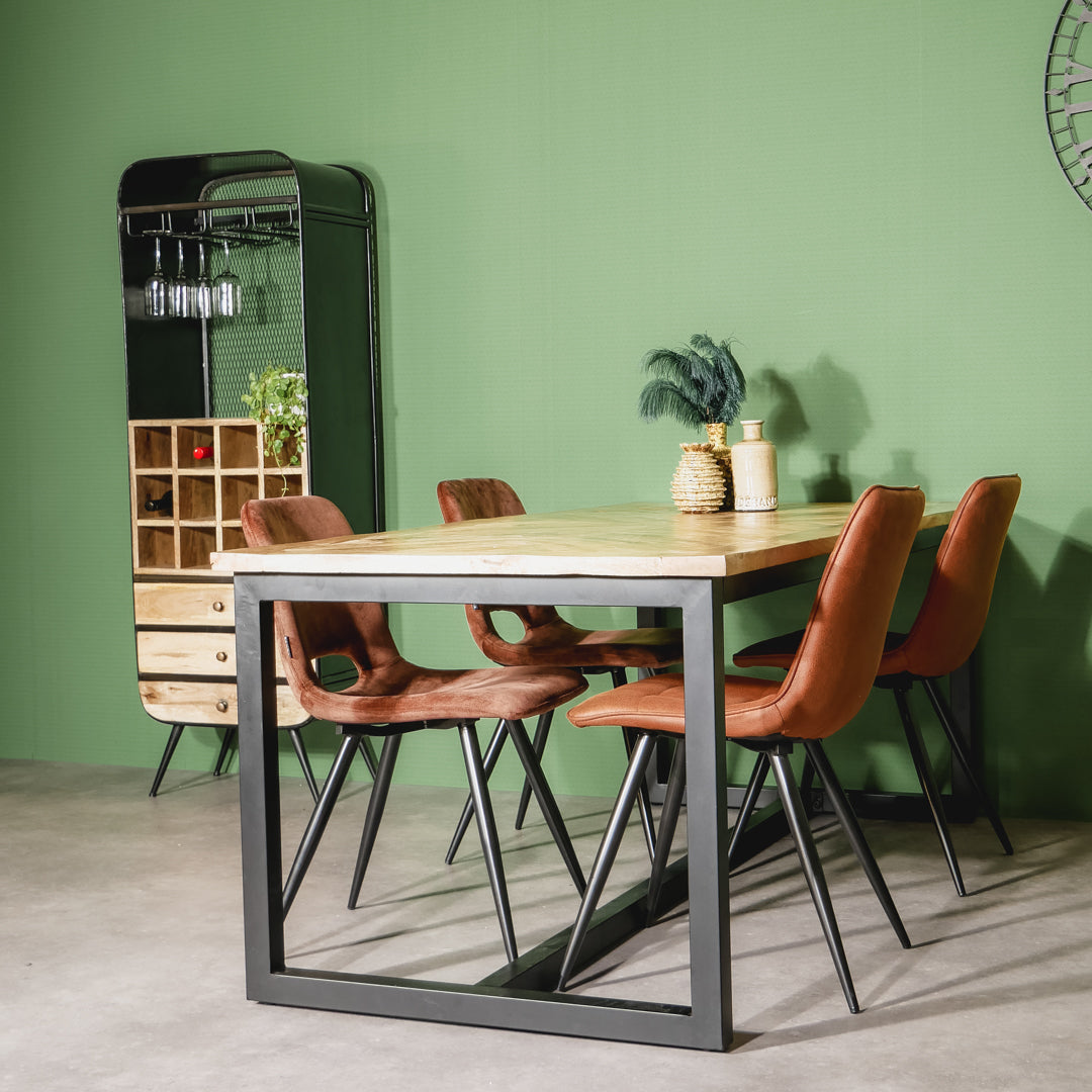 Eettafel Keukentafel Jax Visgraat Industrieel Design | Mangohout en Staal | 160x90x76cm - Industrieelinhuis.nl