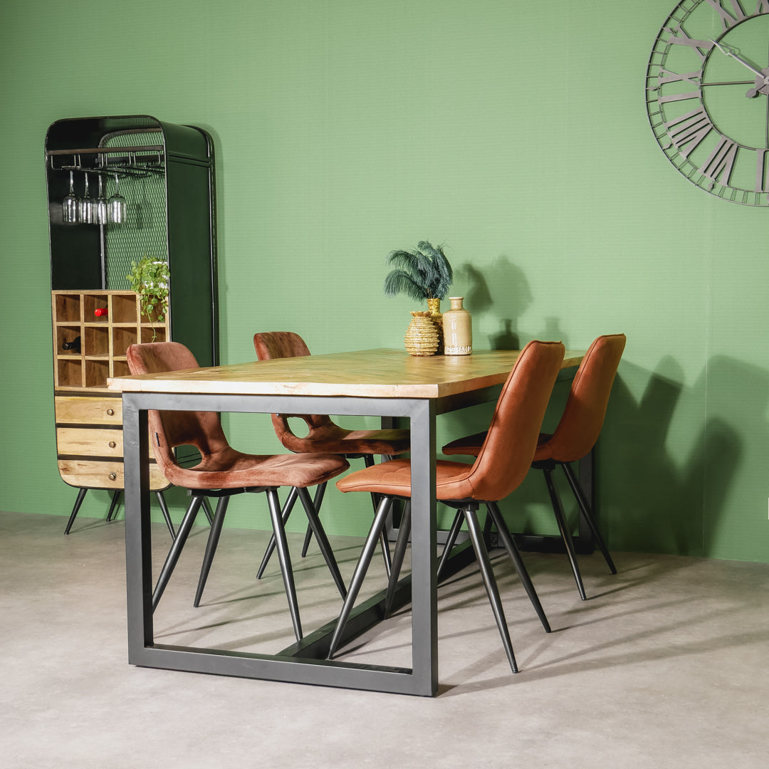Eettafel Keukentafel Jax Visgraat Industrieel Design | Mangohout en Staal | 160x90x76cm - Industrieelinhuis.nl